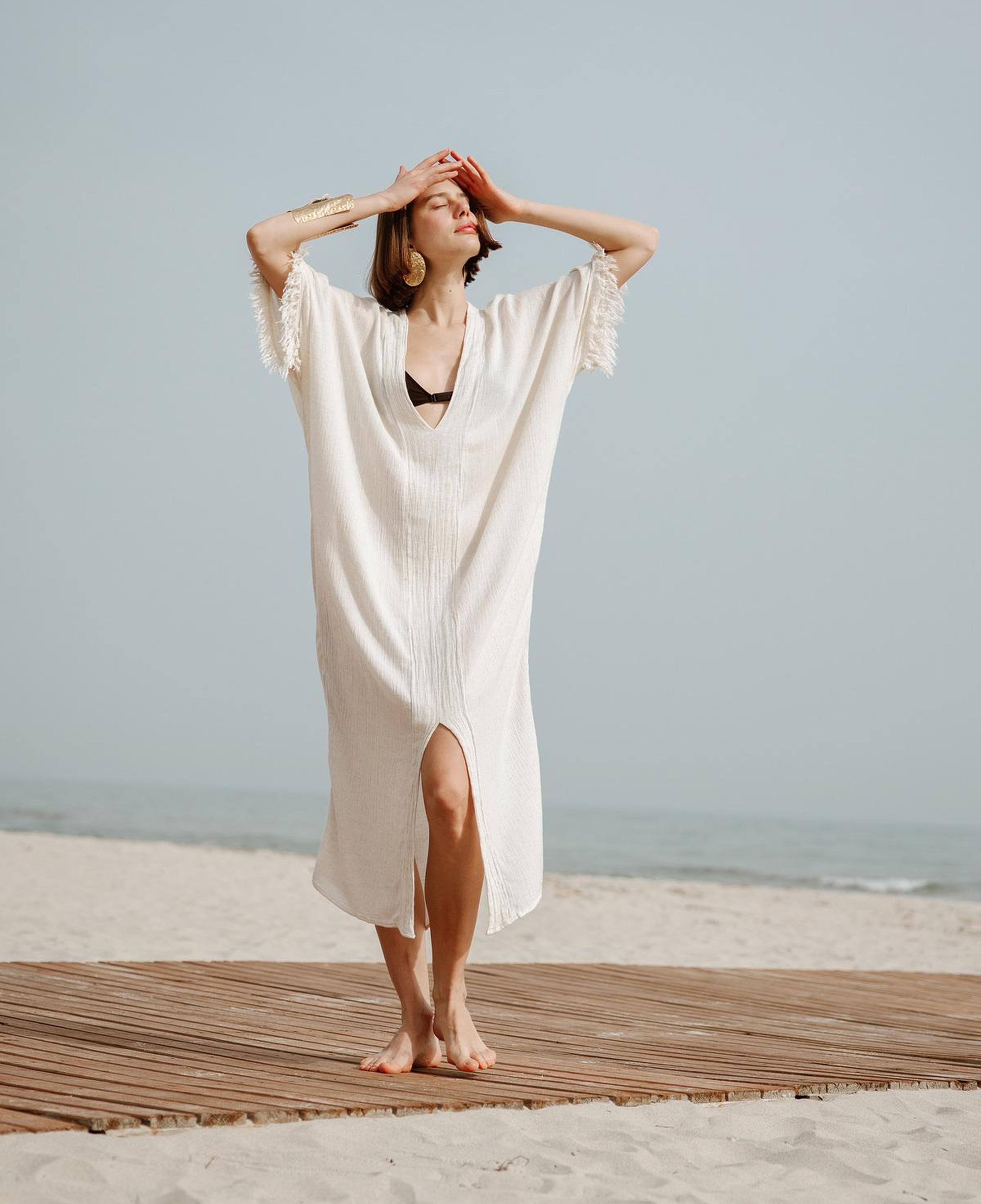 İKİKIZ Bürümcük Kaftan Kadın Naturel