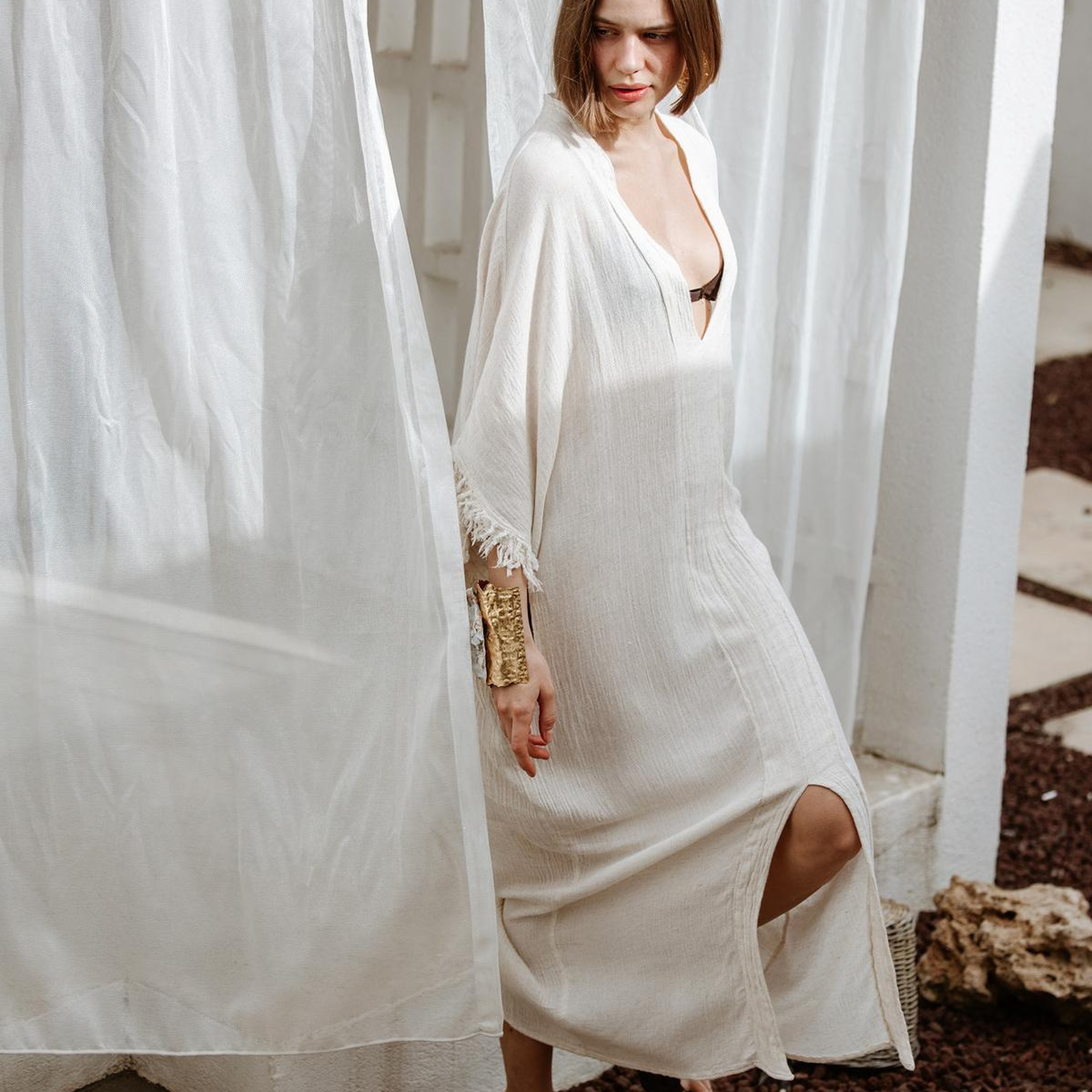 İKİKIZ Bürümcük Kaftan Kadın Naturel