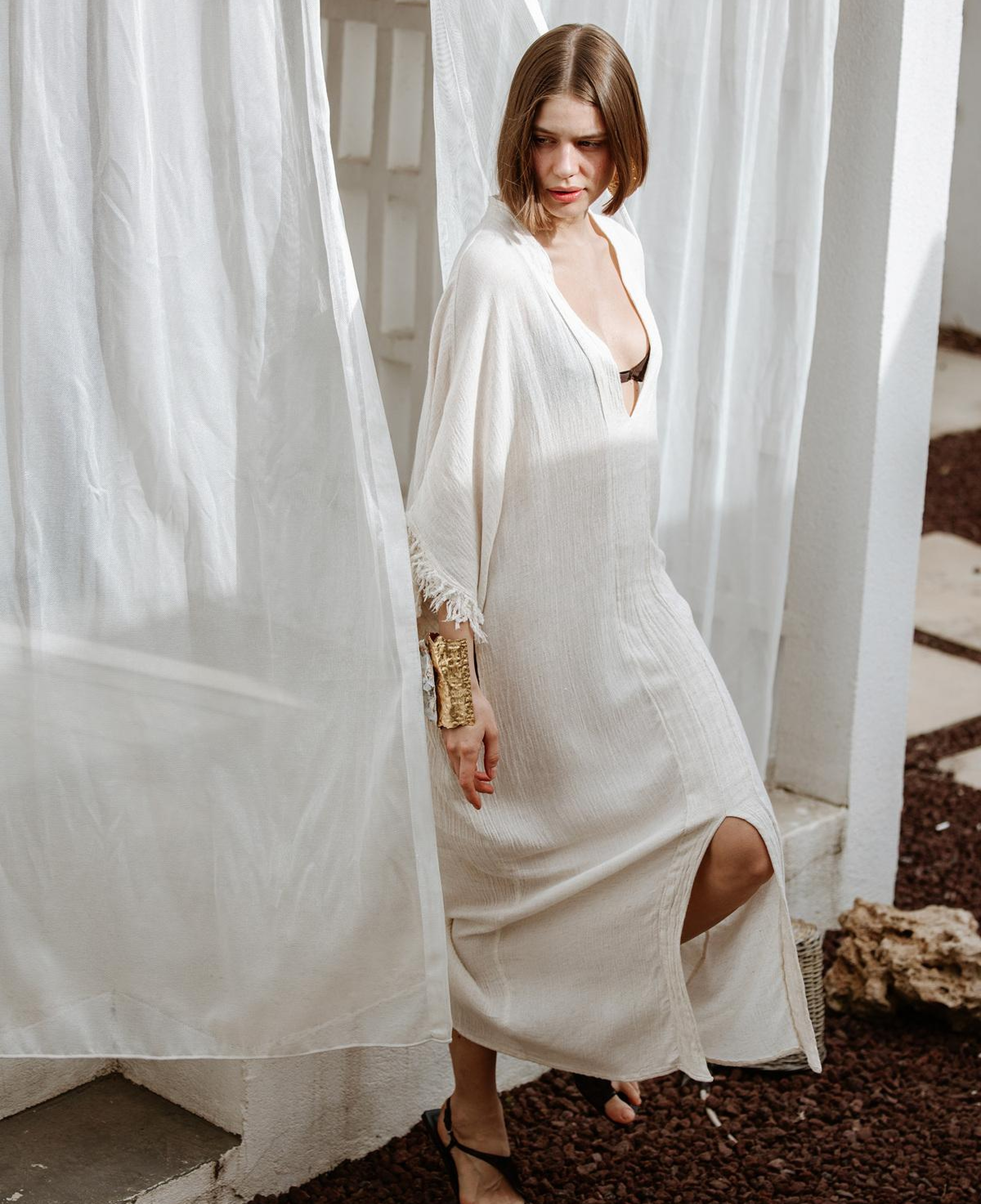 İKİKIZ Bürümcük Kaftan Kadın Naturel