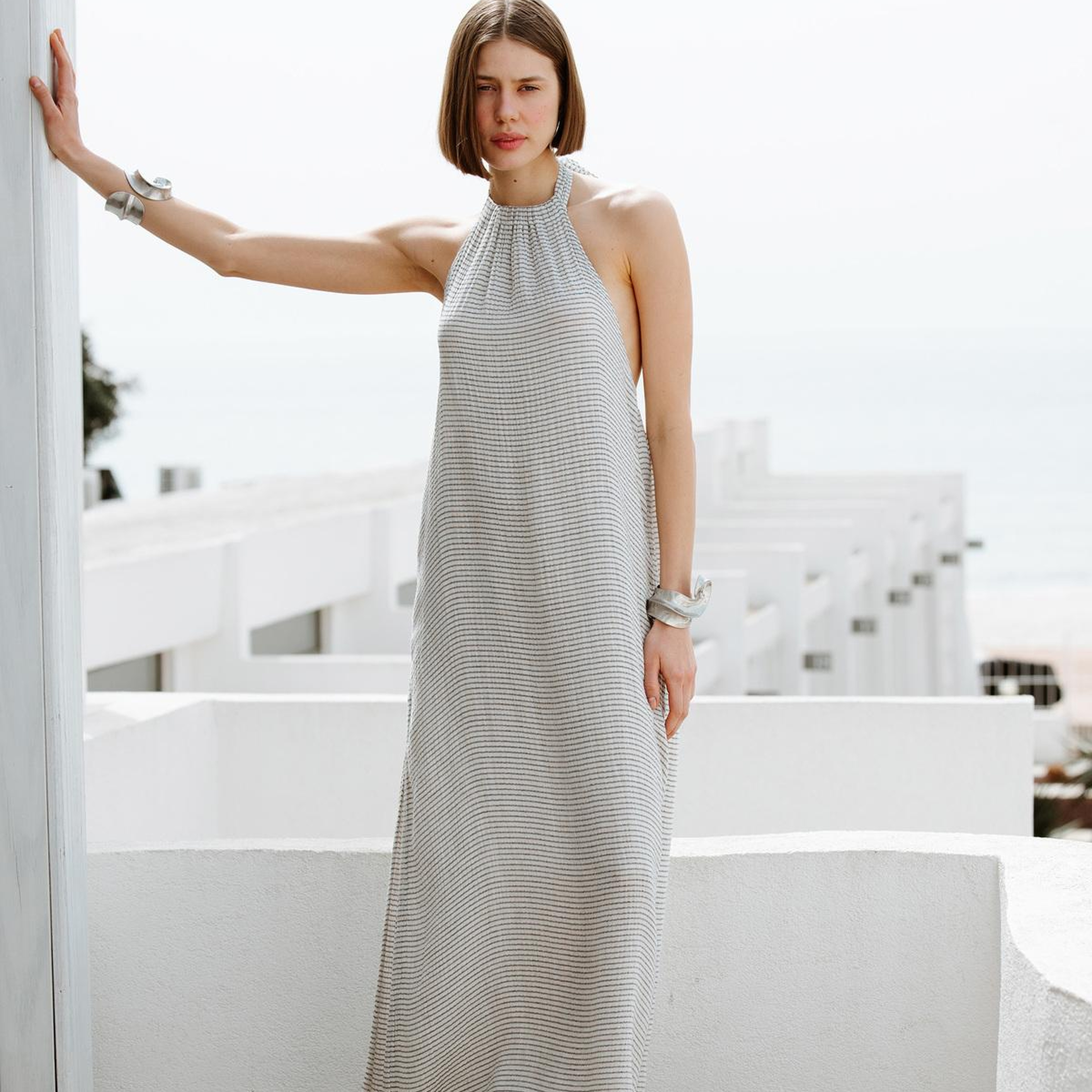 İKİKIZ Siyah Çizgili Elbise Kadın Renkli