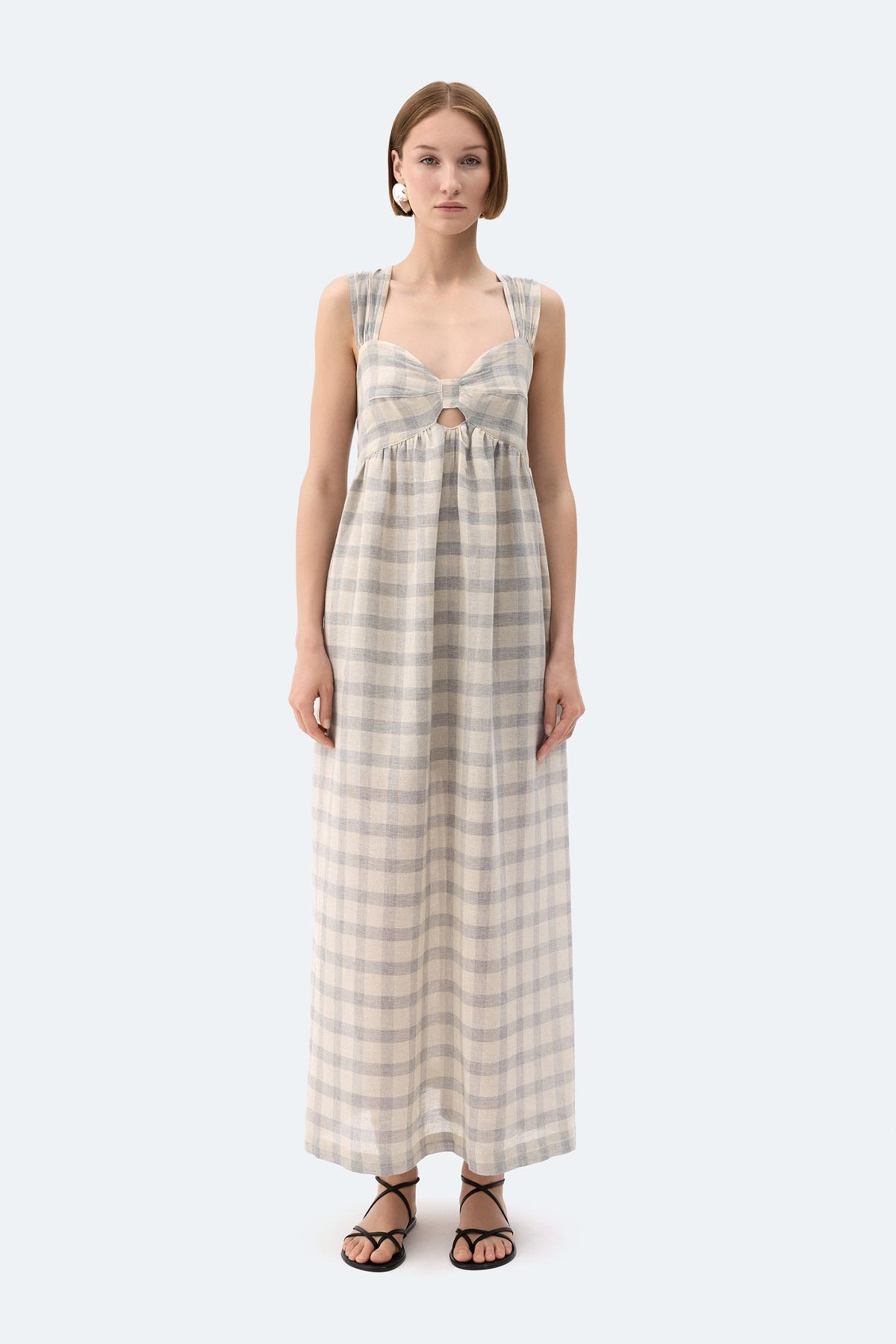 İKİKIZ Gri Ekose Askılı Elbise Kadın Renkli