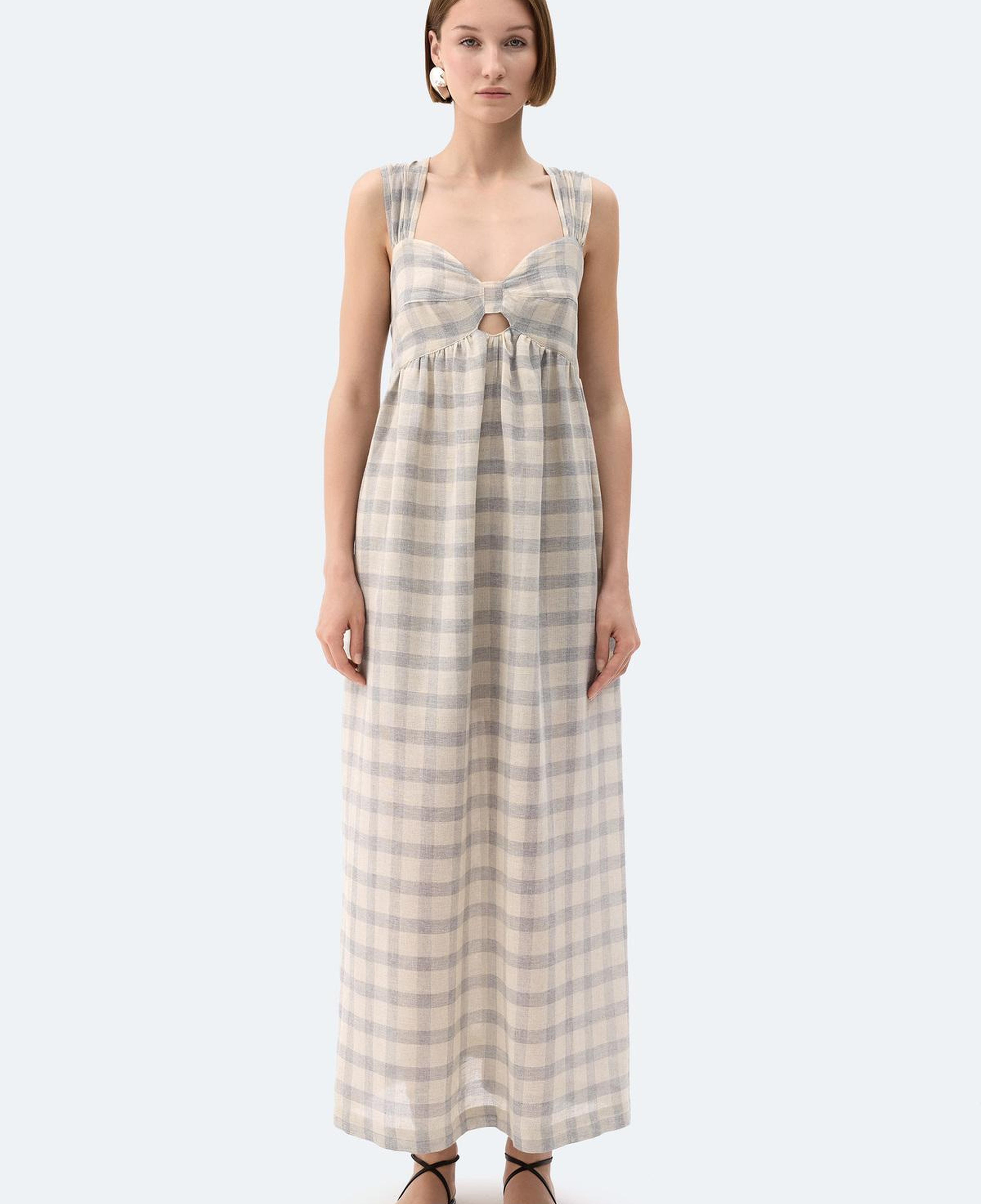 İKİKIZ Gri Ekose Askılı Elbise Kadın Renkli