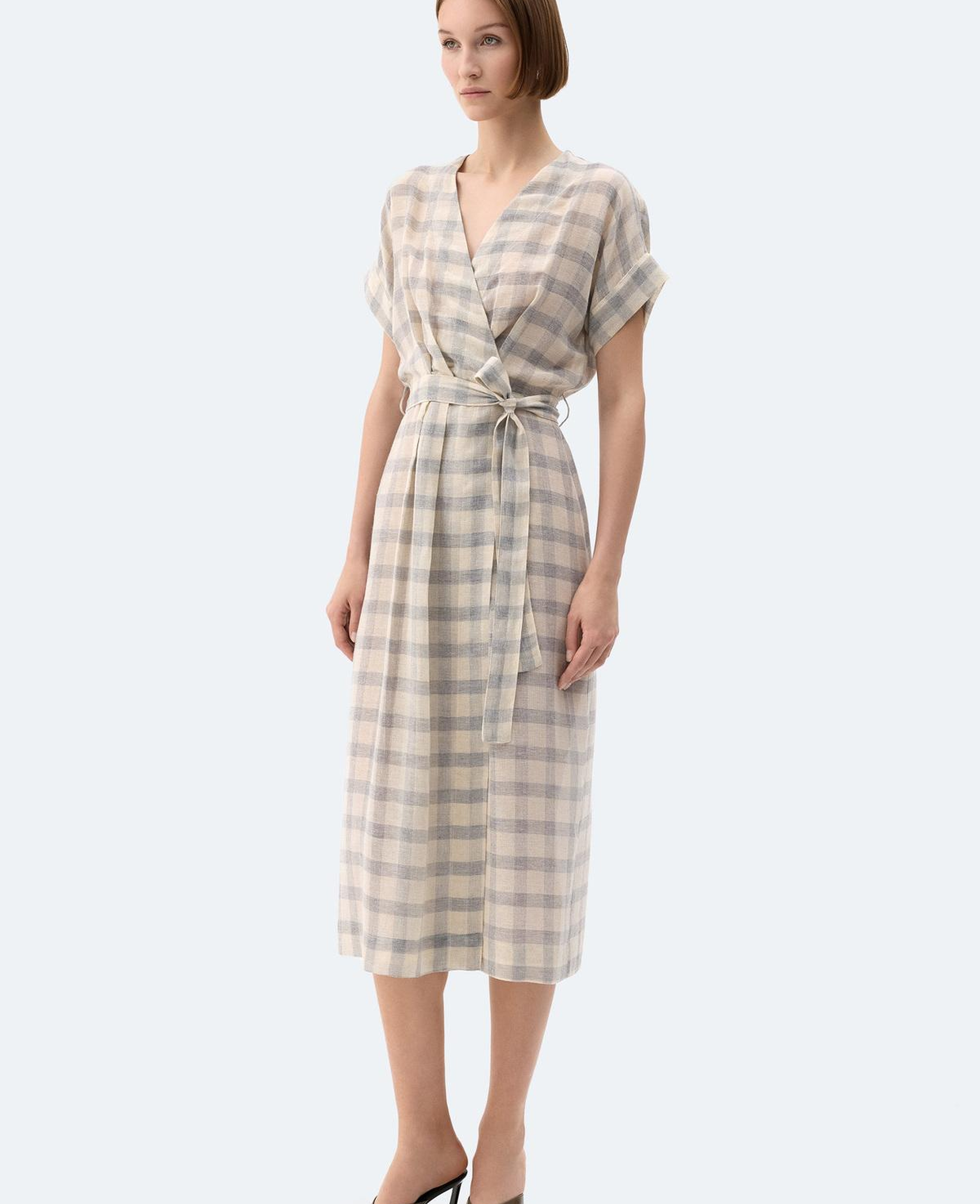 İKİKIZ Gri Ekose Anvelop Elbise Kadın Renkli