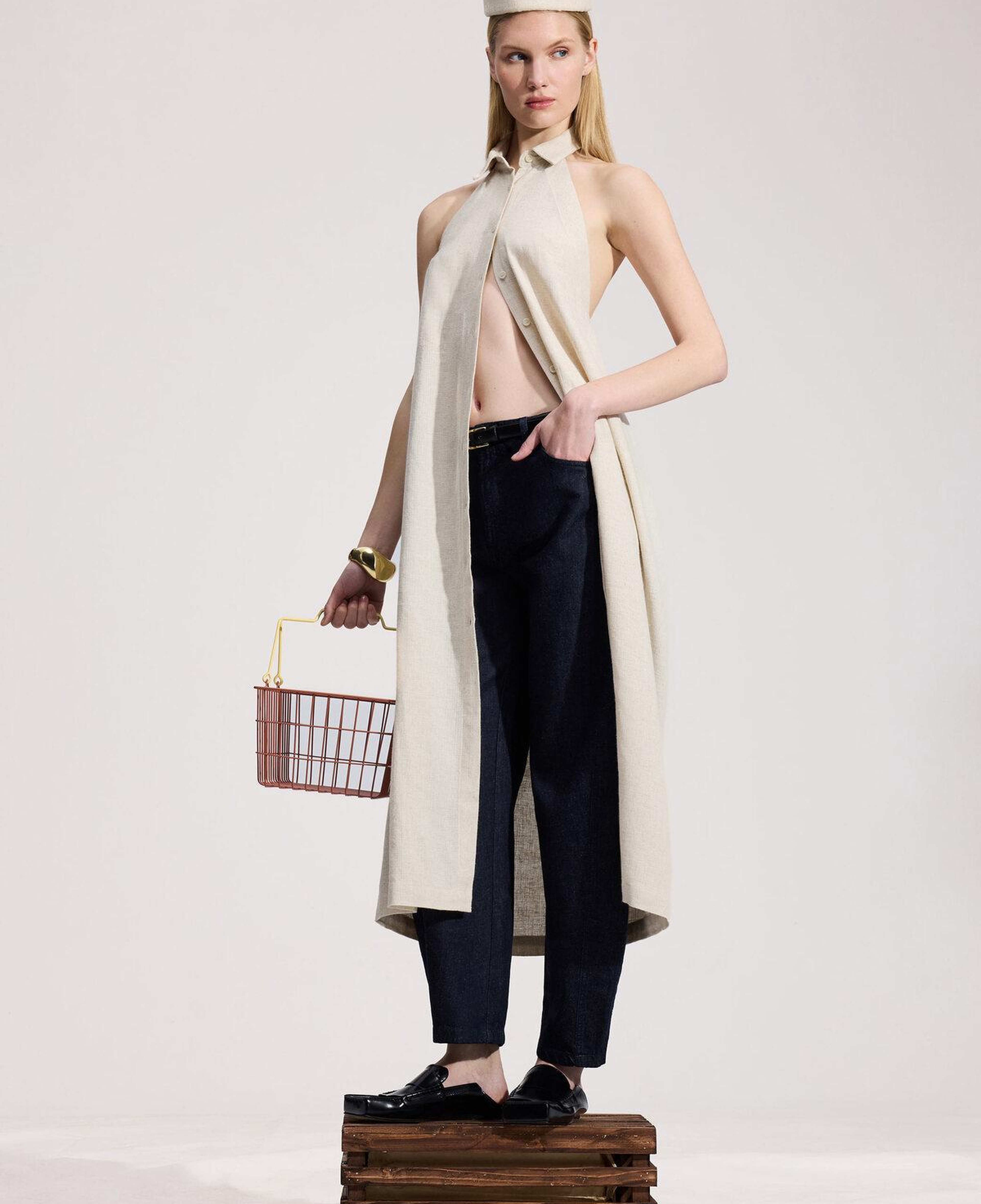 İKİKIZ Natürel Keten Gömlek Elbise Kadın Naturel