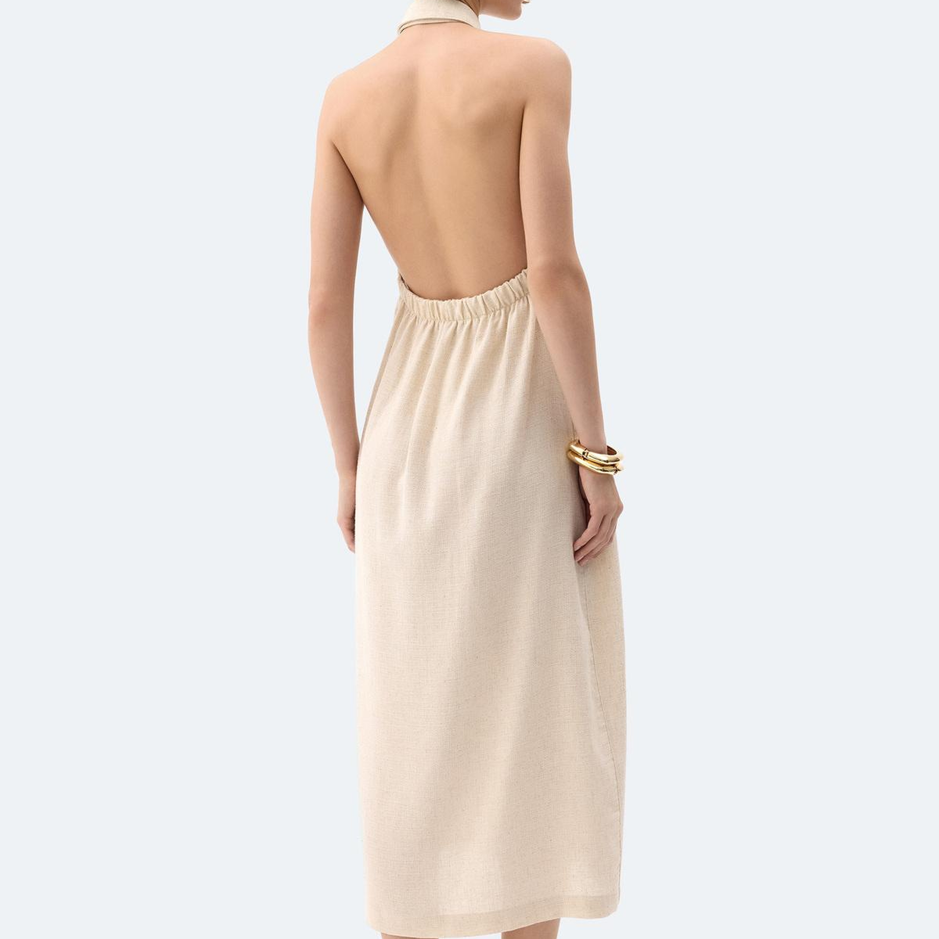 İKİKIZ Natürel Keten Gömlek Elbise Kadın Naturel