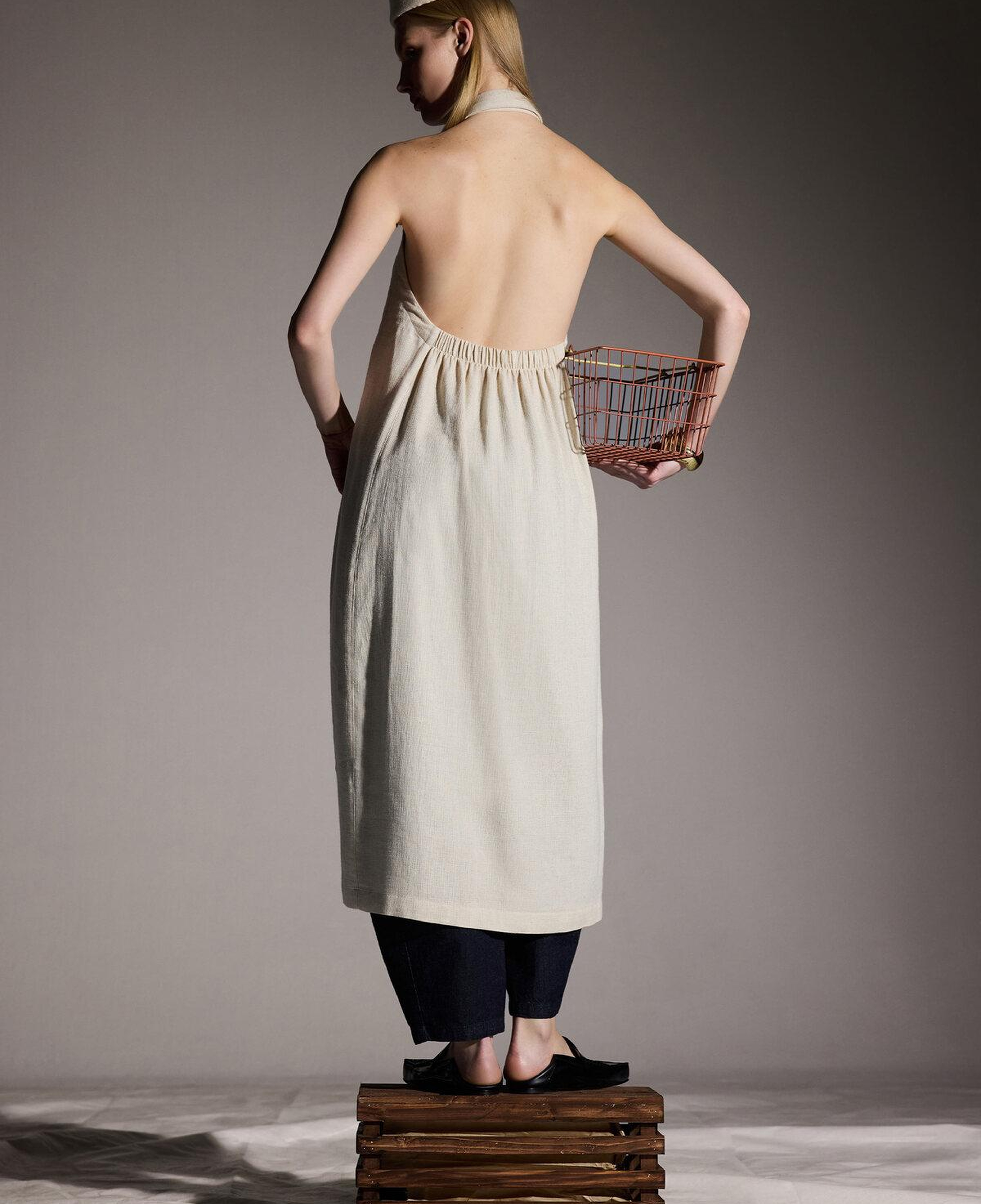 İKİKIZ Natürel Keten Gömlek Elbise Kadın Naturel