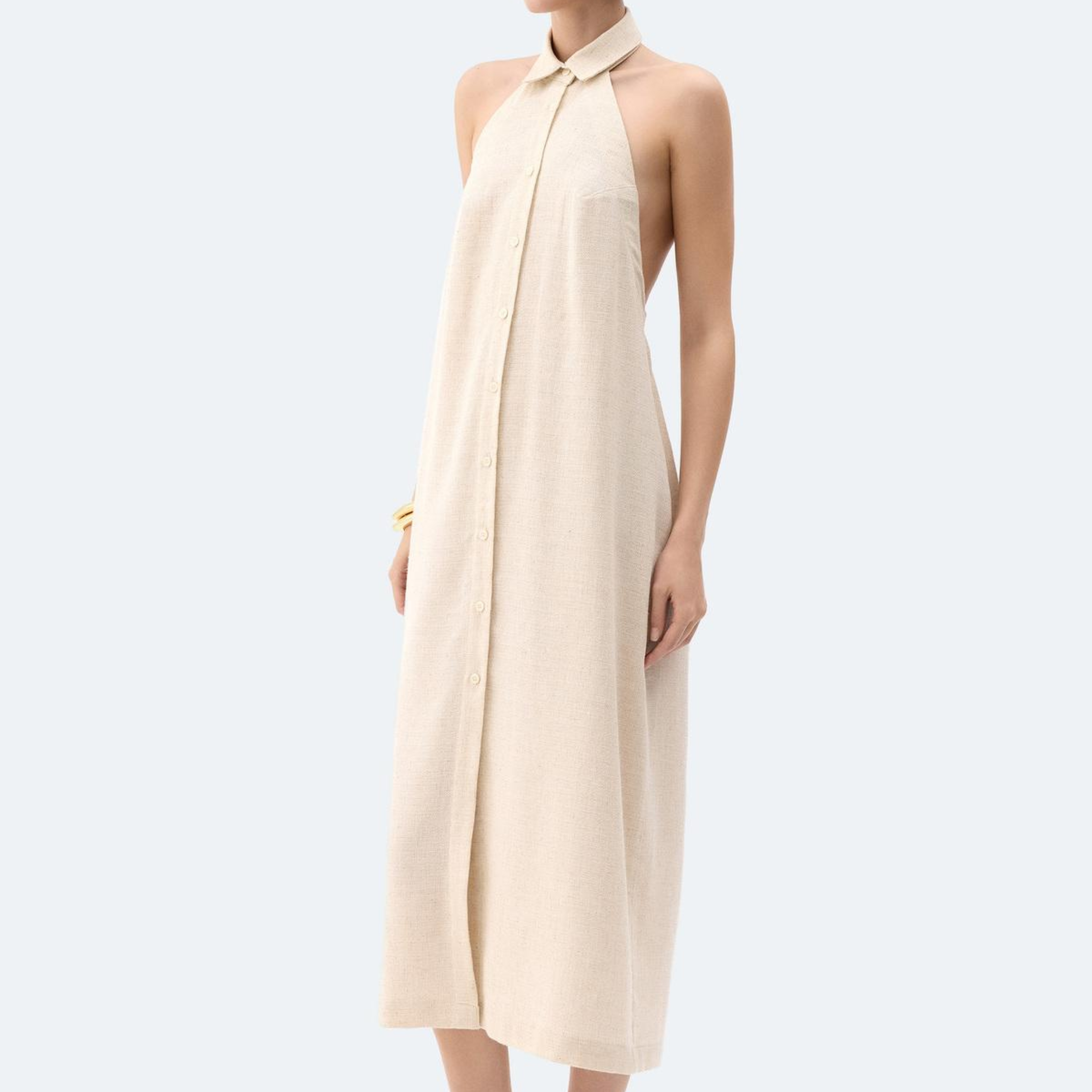 İKİKIZ Natürel Keten Gömlek Elbise Kadın Naturel