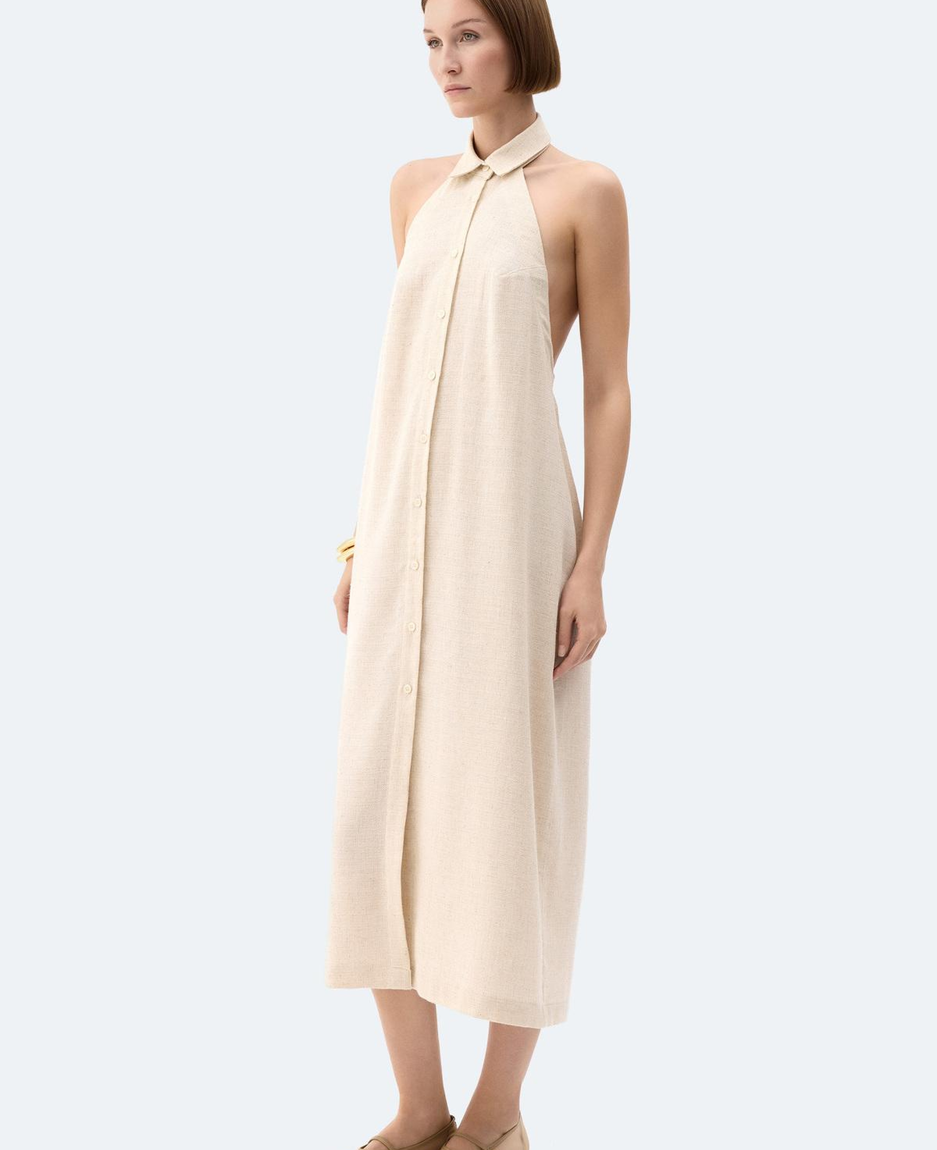 İKİKIZ Natürel Keten Gömlek Elbise Kadın Naturel