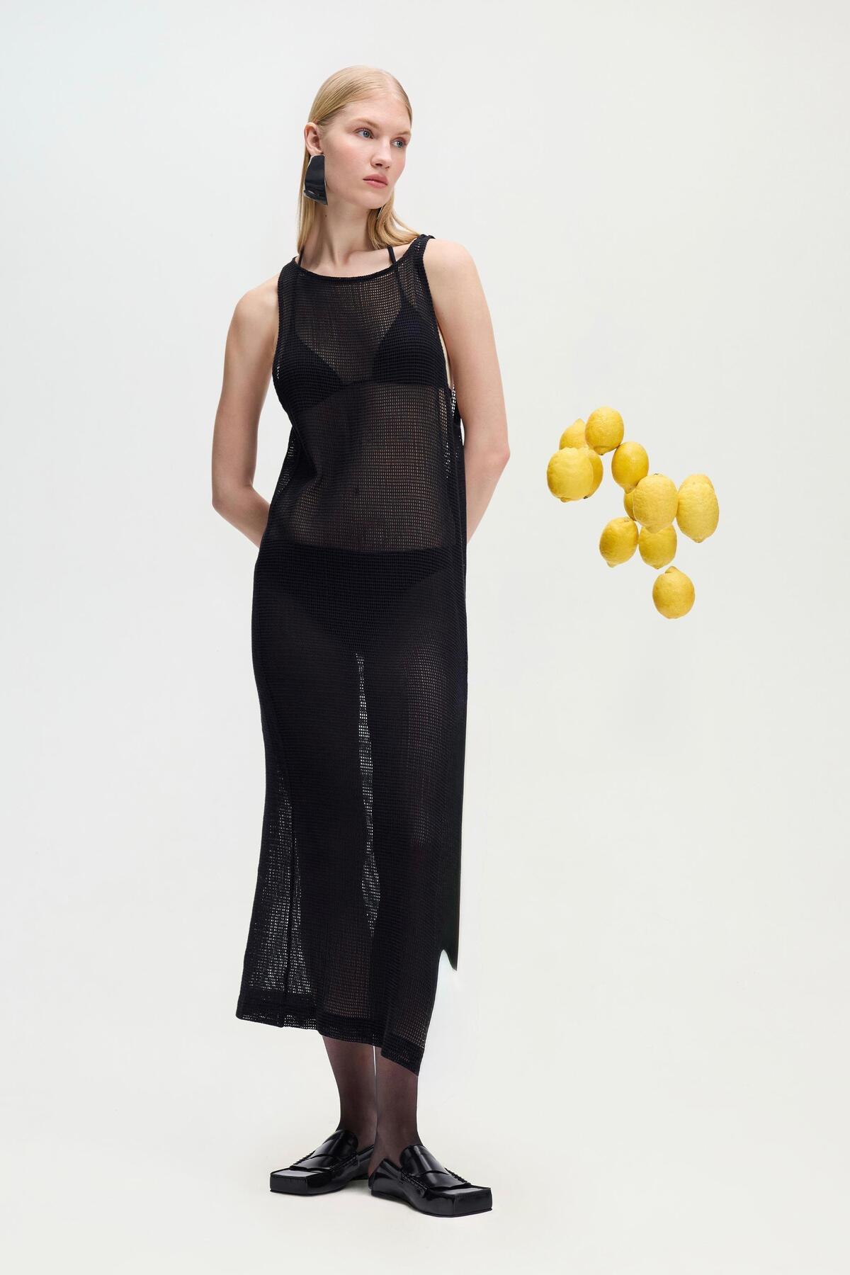 İKİKIZ Siyah Kroşe Elbise Kadın Renkli