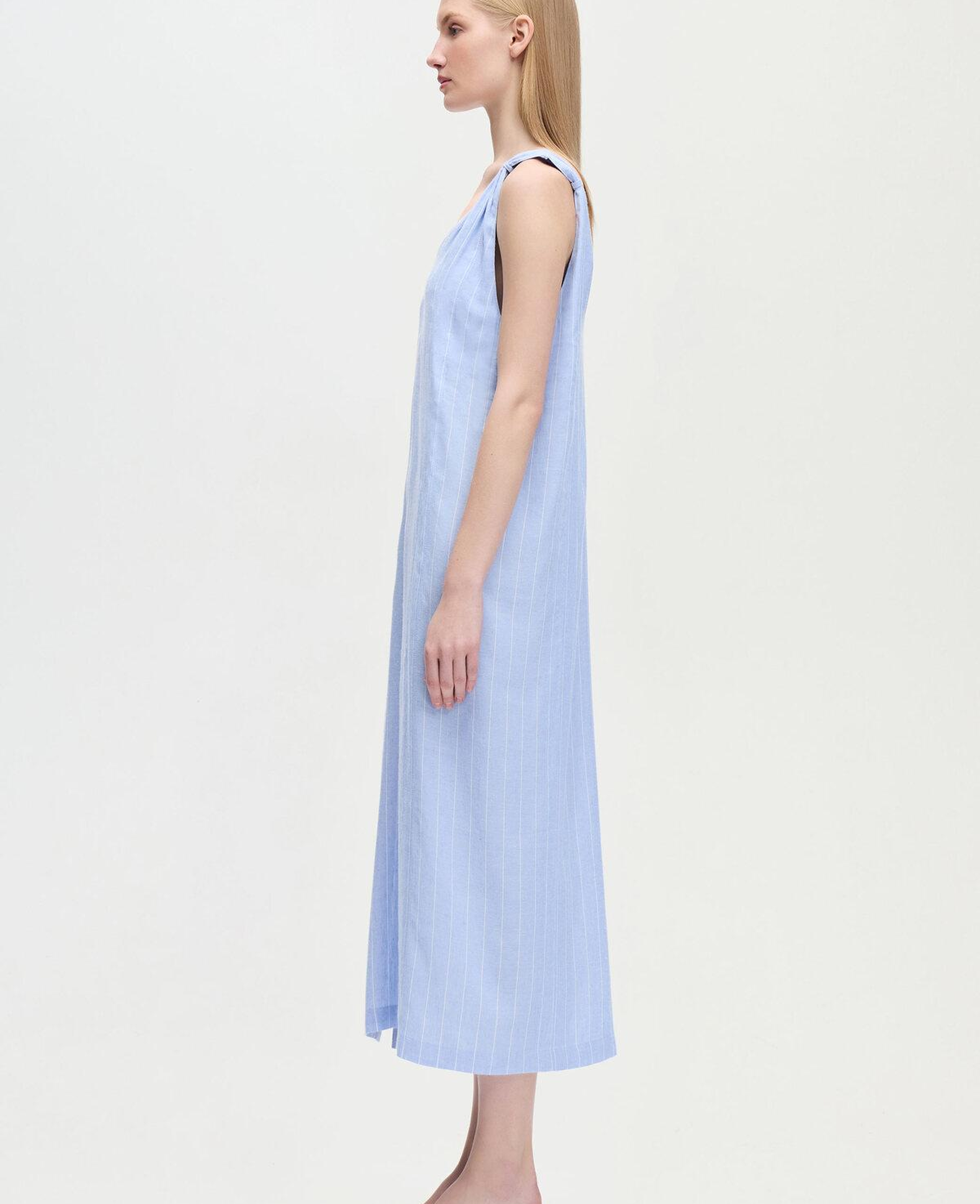 İKİKIZ Keten Karışımlı Çizgili Elbise Kadın Renkli