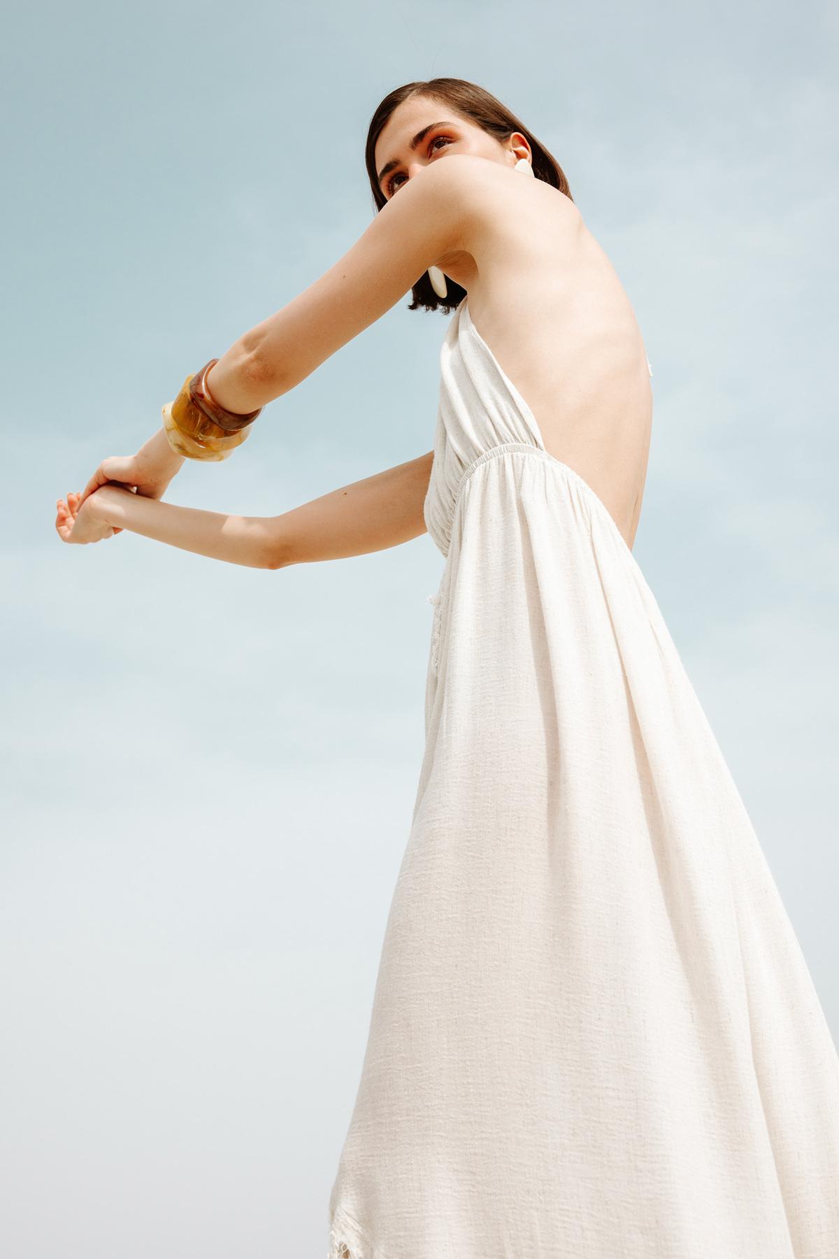 İKİKIZ Kenevir Halter Yaka Elbise Kadın Naturel