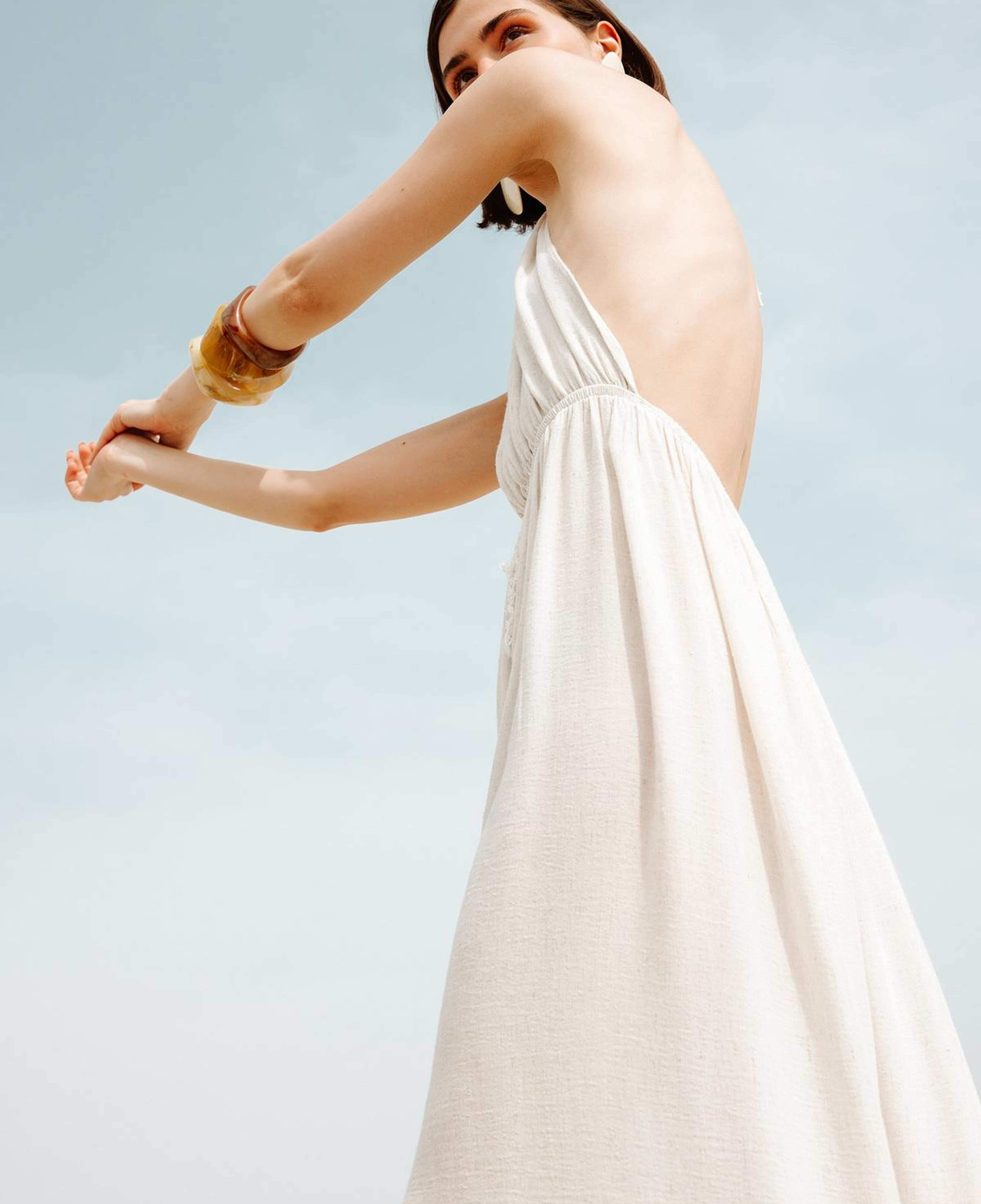 İKİKIZ Kenevir Halter Yaka Elbise Kadın Naturel