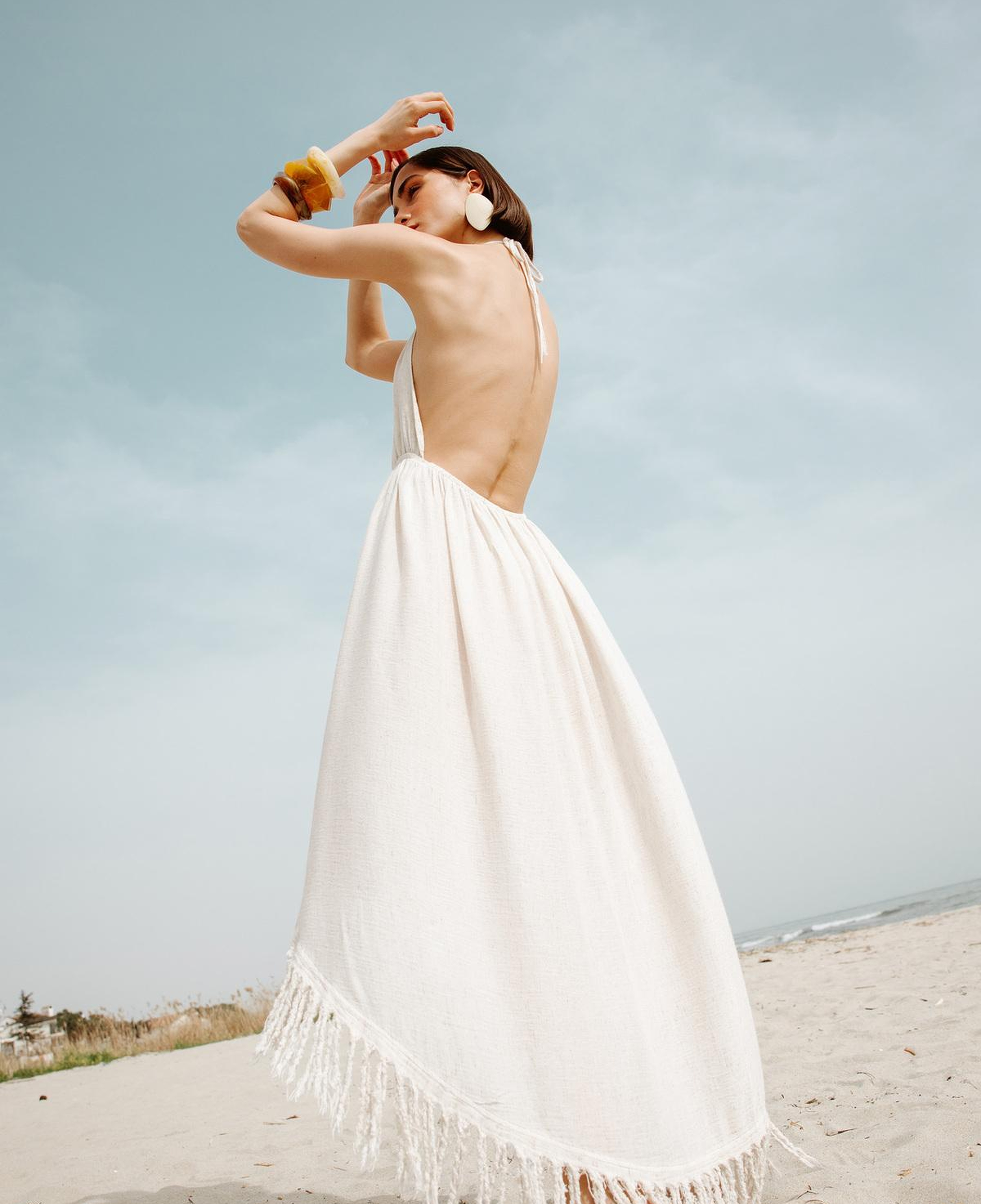 İKİKIZ Kenevir Halter Yaka Elbise Kadın Naturel