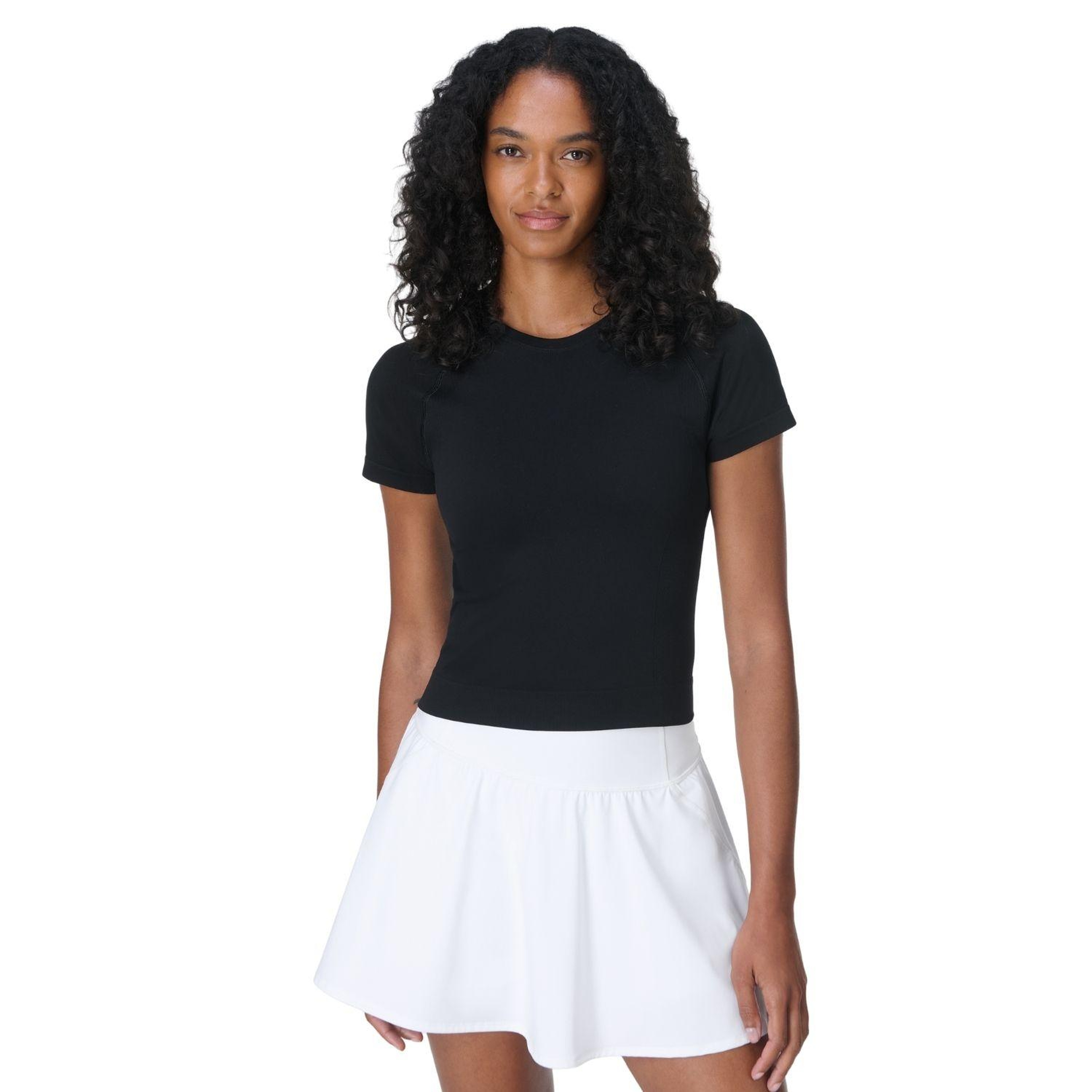 Sweaty Betty Athlete Crop Seamless Workout Kadın Siyah Fitness Tişört