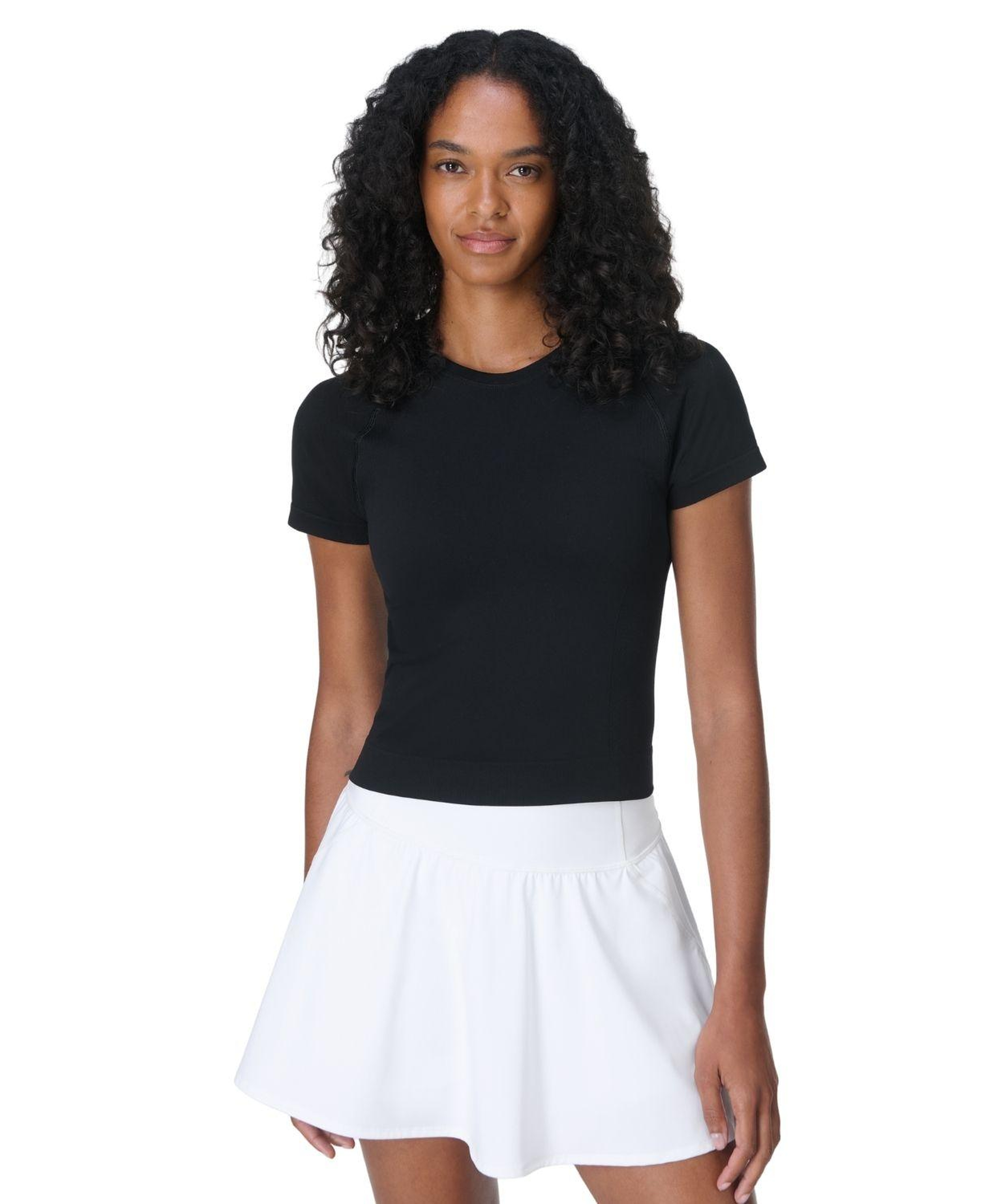 Sweaty Betty Athlete Crop Seamless Workout Kadın Siyah Fitness Tişört