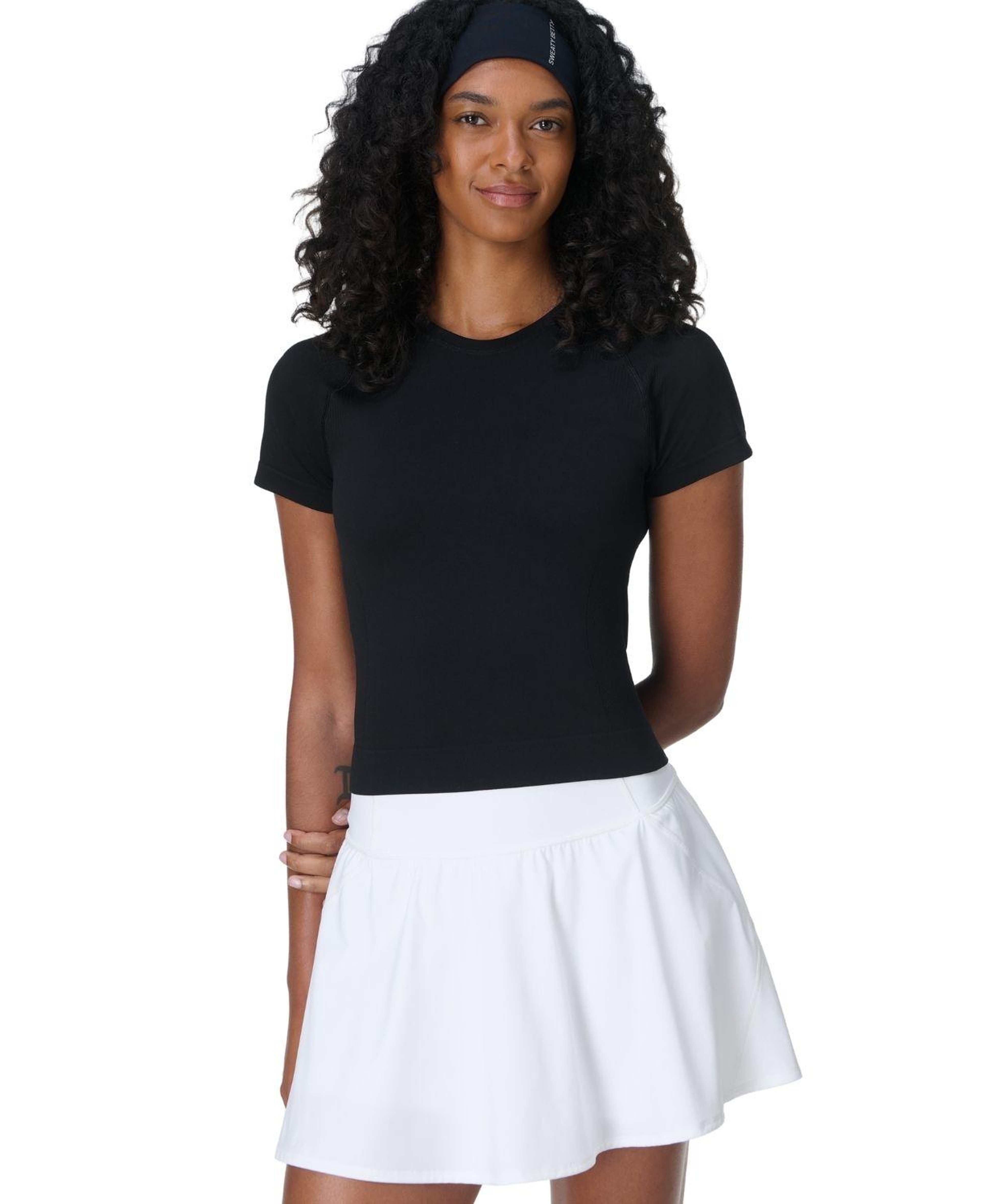 Sweaty Betty Athlete Crop Seamless Workout Kadın Siyah Fitness Tişört