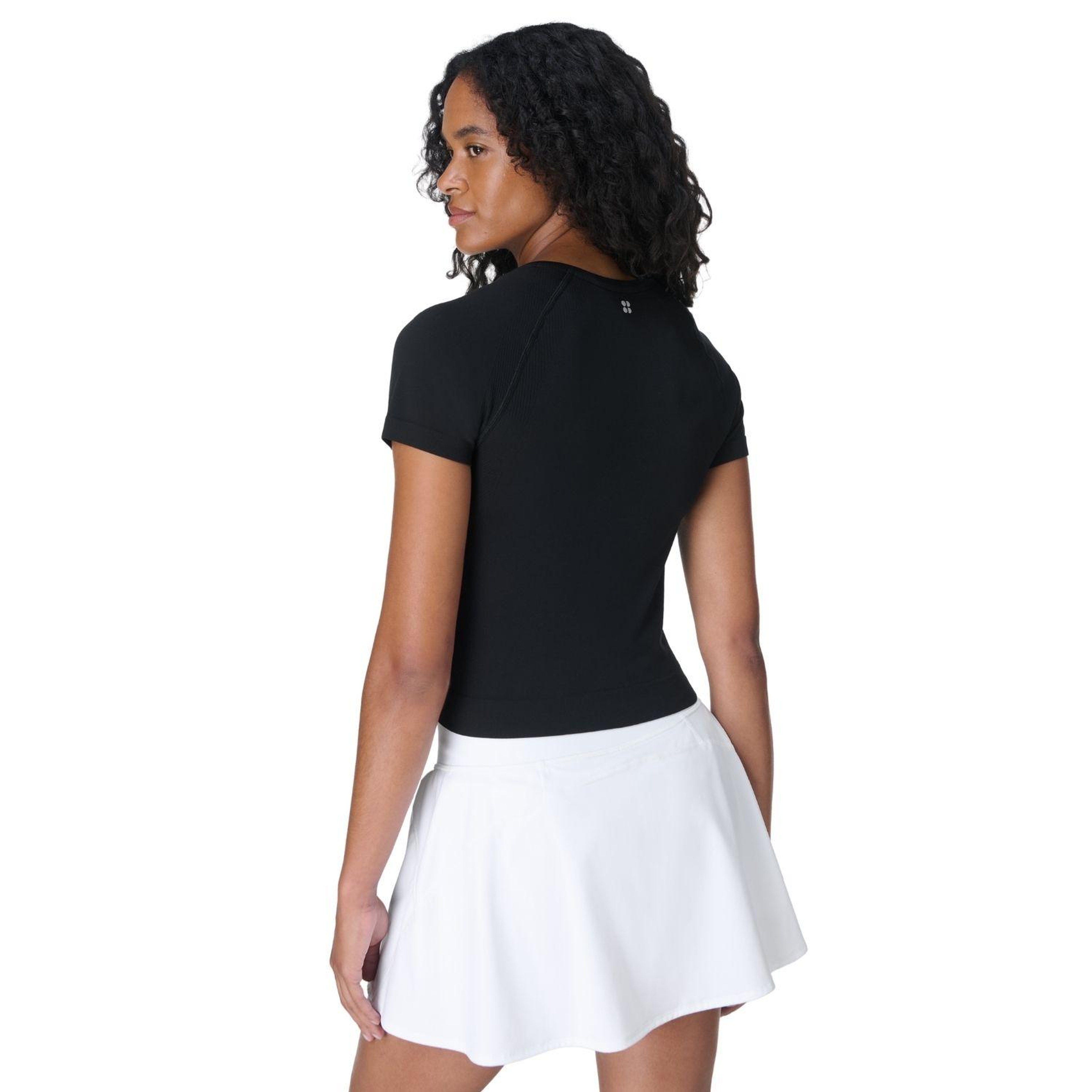 Sweaty Betty Athlete Crop Seamless Workout Kadın Siyah Fitness Tişört