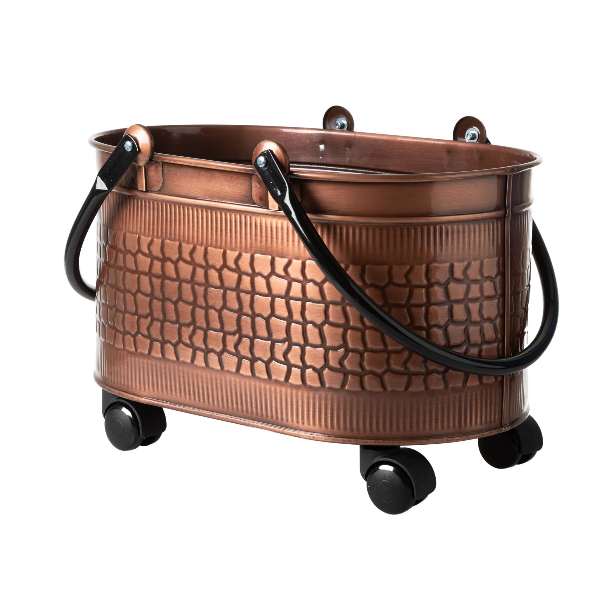 VINTAGE TEKERLEKLİ BAKIR ODUN KOVASI 48 CM