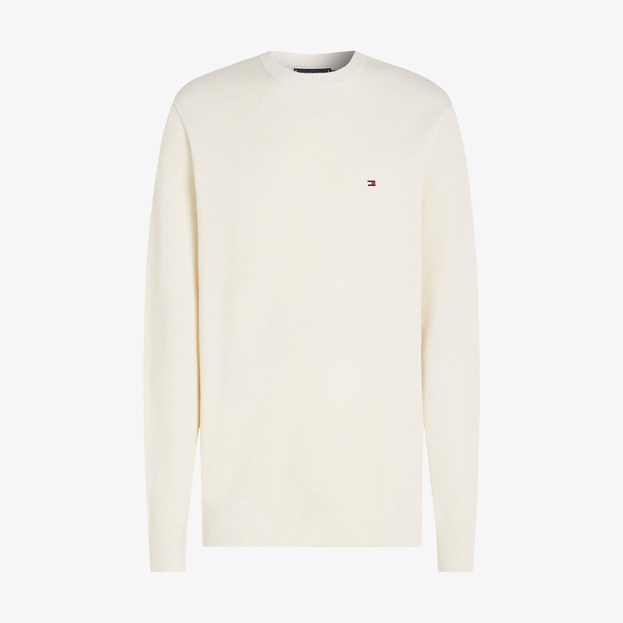 Tommy Hilfiger Essential Structure Yuvarlak Yaka Erkek Beyaz Kazak