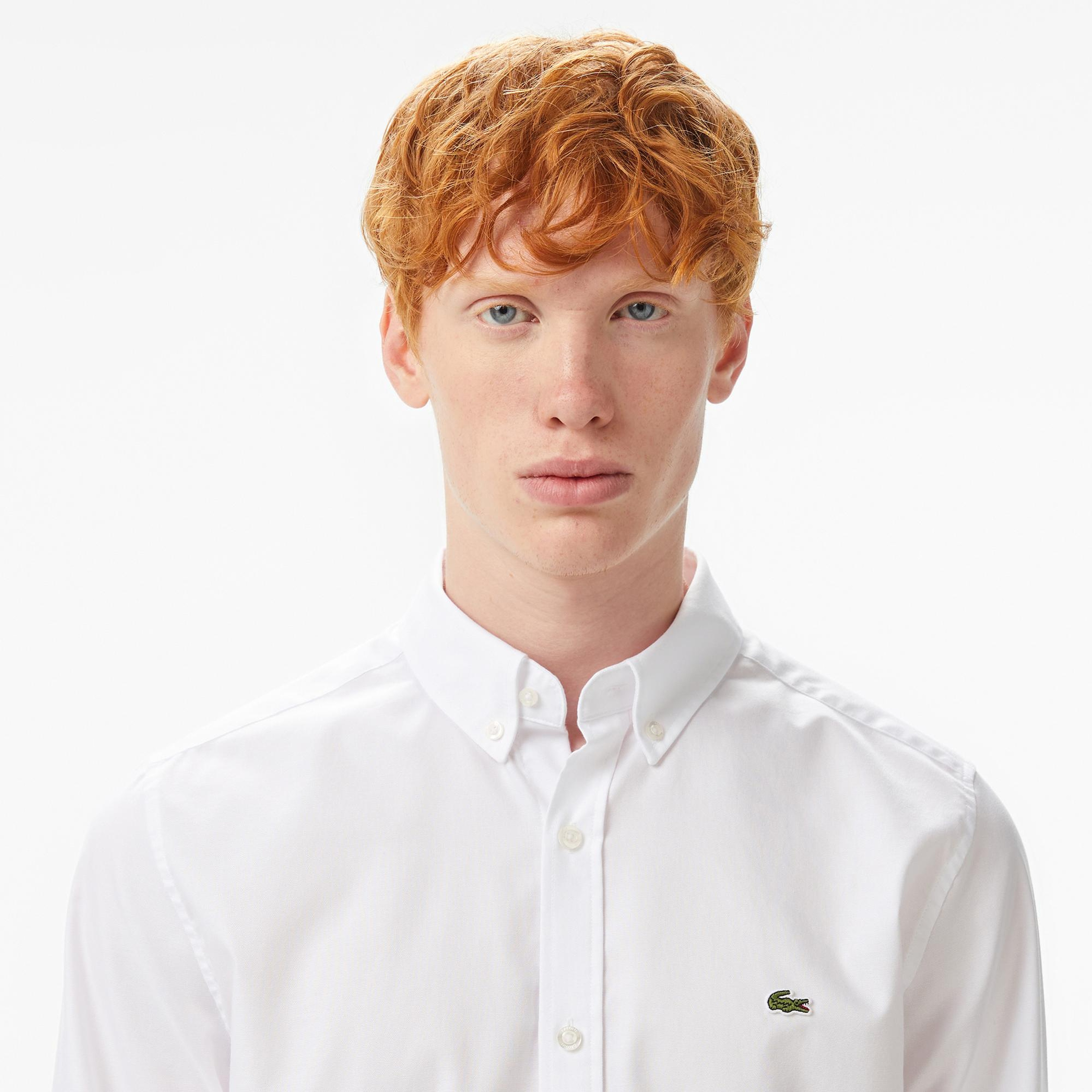 Lacoste Erkek Slim Fit Düğmeli Yaka Beyaz Gömlek