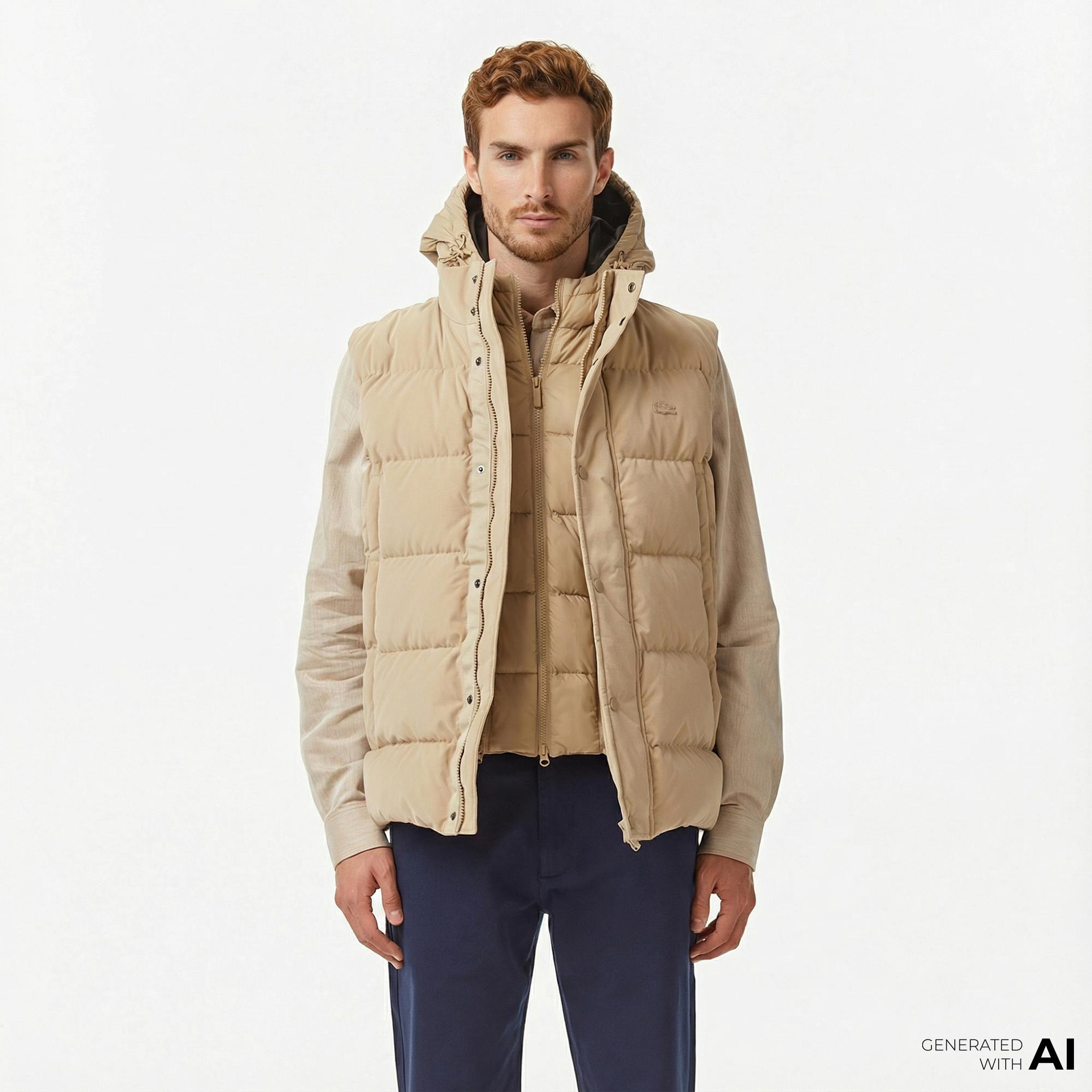 Lacoste Erkek Kapüşonlu Açık Kahverengi Yelek