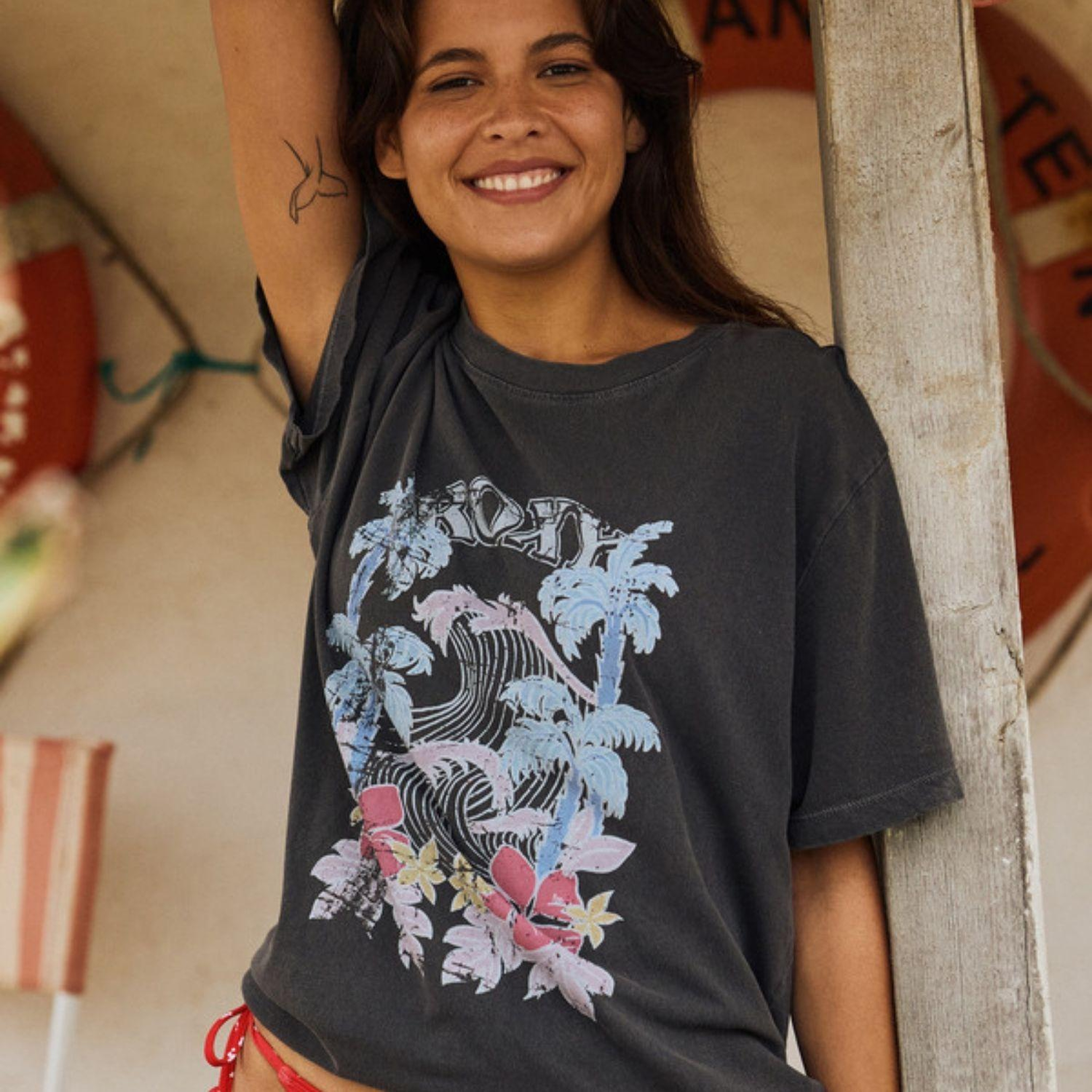 Roxy Sunnyoversize Stone Wash Kadın Siyah Tişört