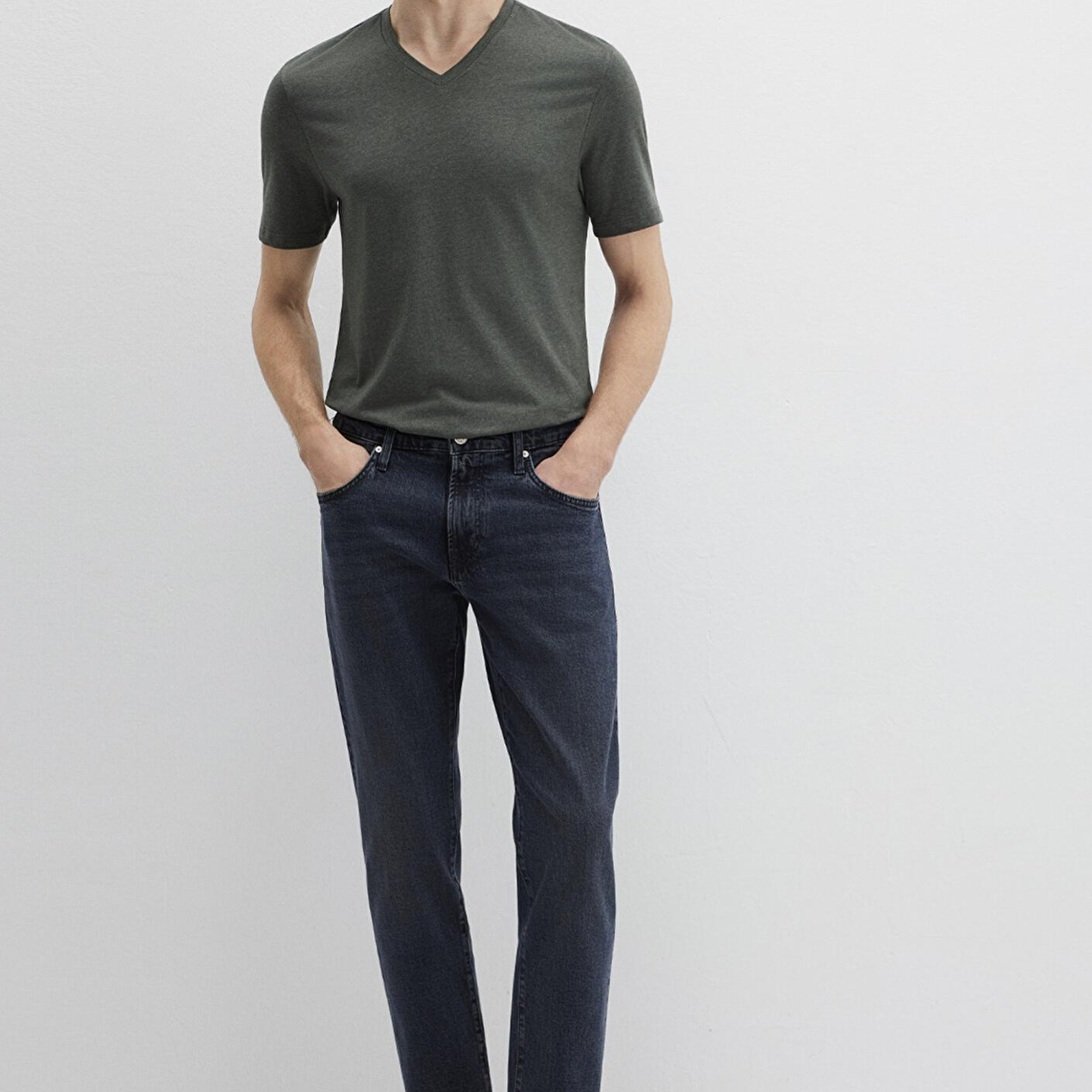 Mavi Stretch V Yaka Yeşil Basic Tişört Fitted / Vücuda Oturan Kesim 061748-25752