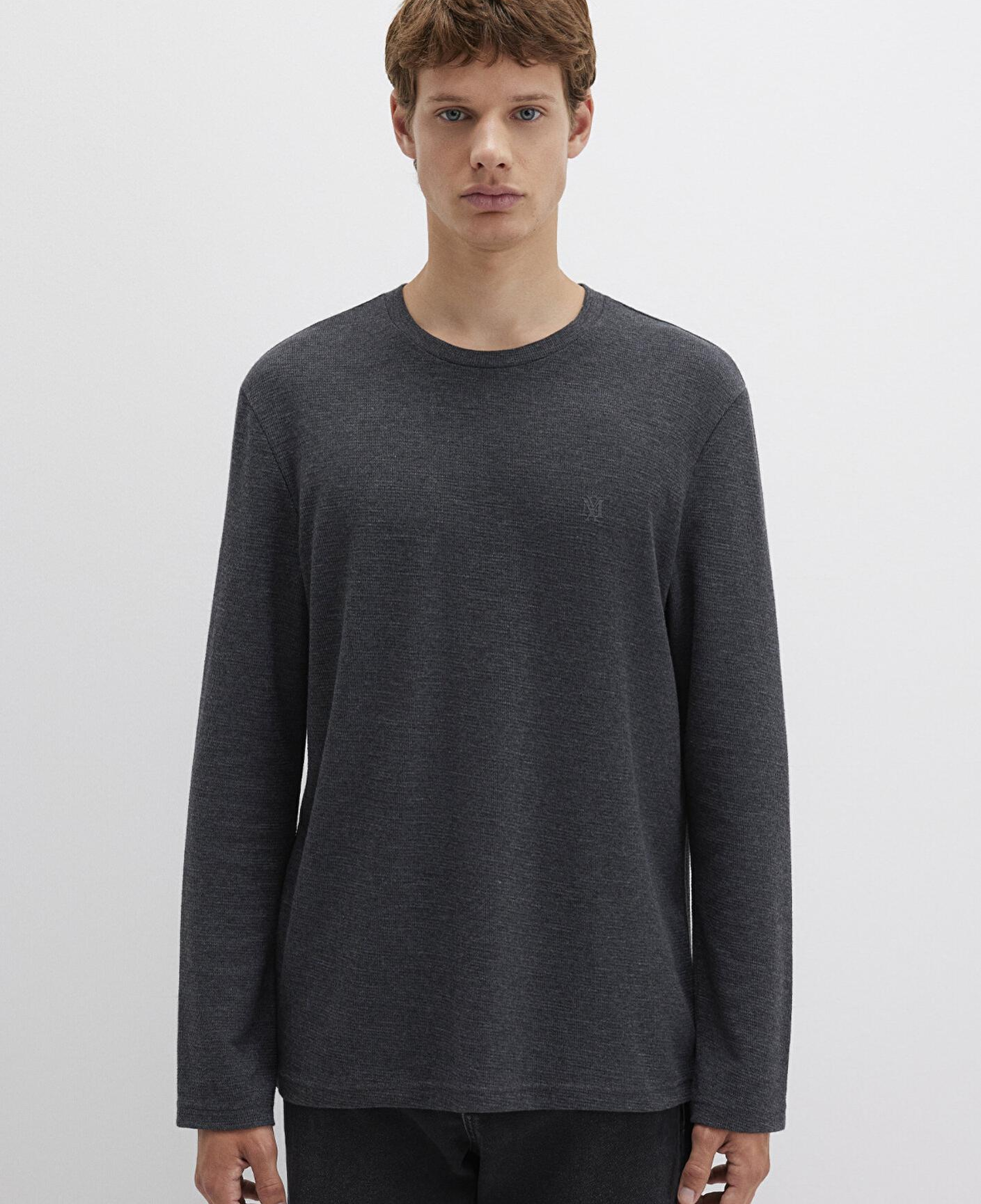 Mavi Uzun Kollu Antrasit Basic Tişört Slim Fit / Dar Kesim 065755-29758