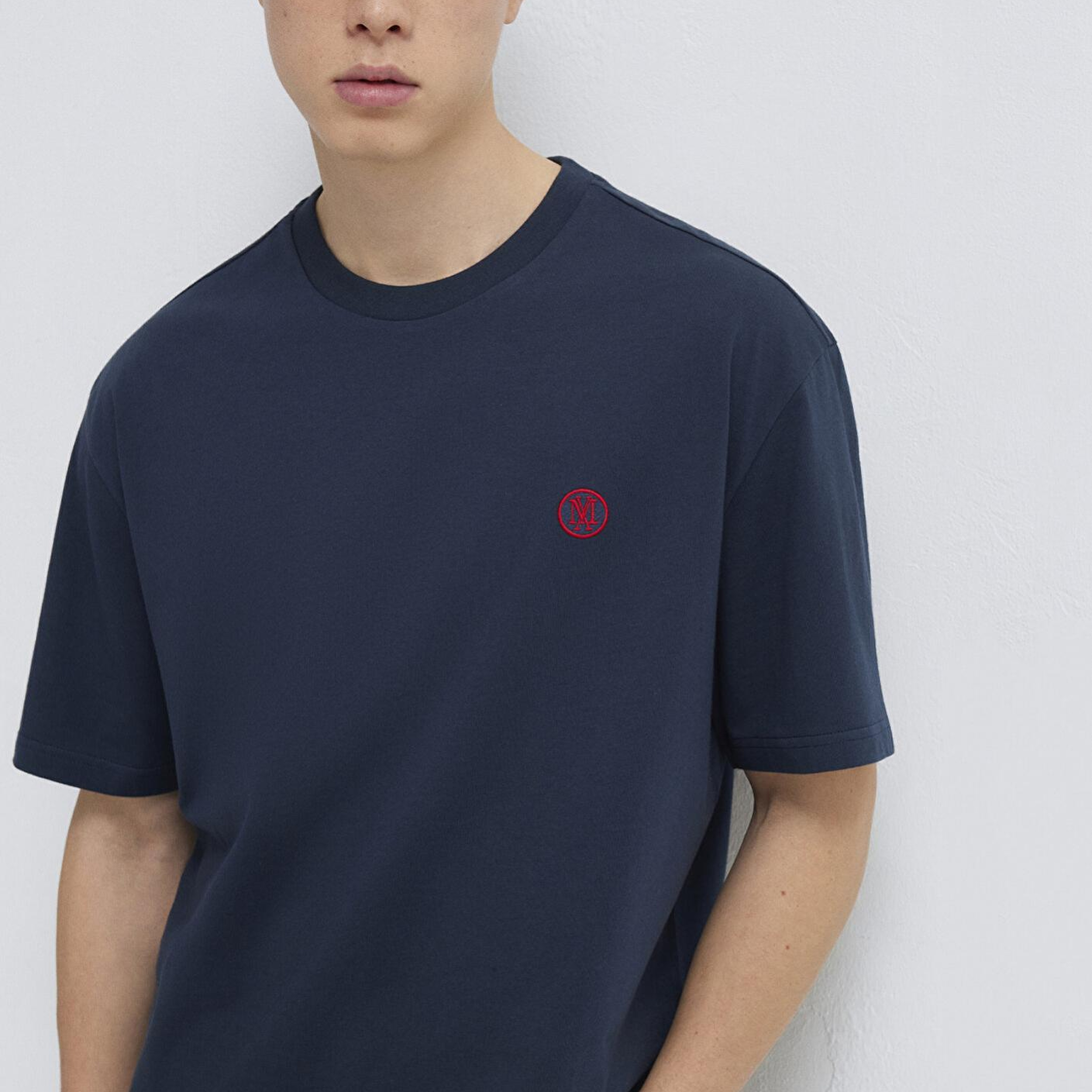 Mavi Mavi Logo İşlemeli Lacivert Basic Tişört Loose Fit / Bol Rahat Kesim 067074-33207