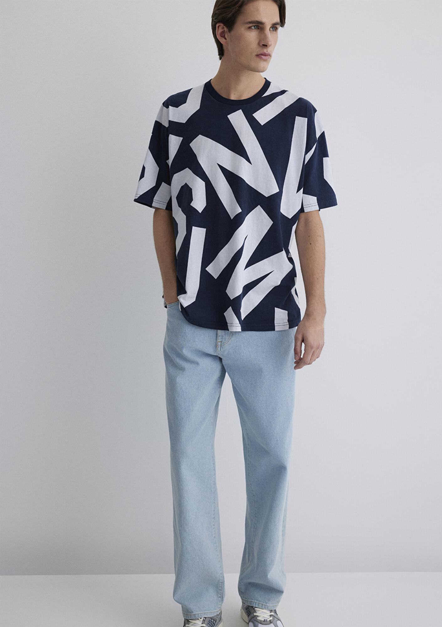 Mavi MVJNS Baskılı Lacivert Tişört Oversize / Geniş Kesim 0610271-70490