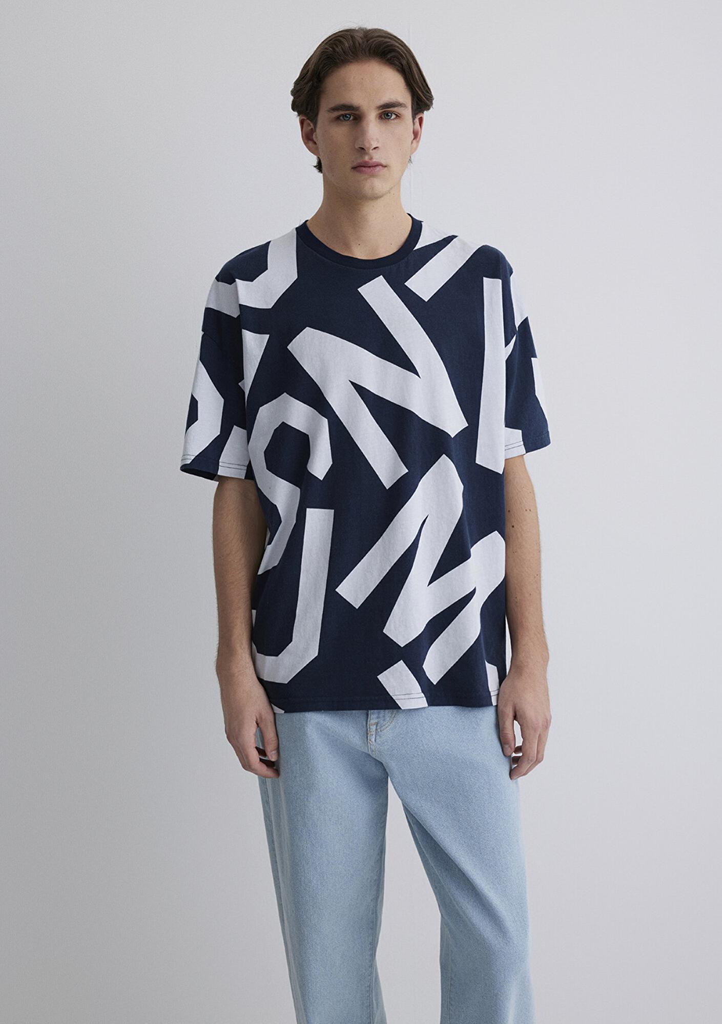 Mavi MVJNS Baskılı Lacivert Tişört Oversize / Geniş Kesim 0610271-70490