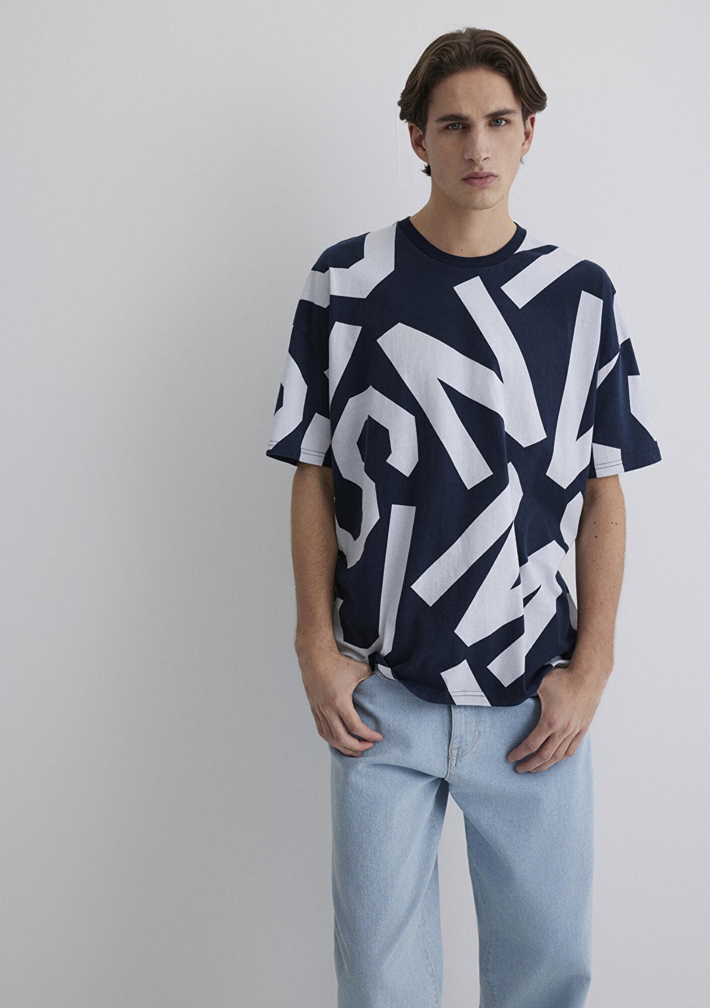 Mavi MVJNS Baskılı Lacivert Tişört Oversize / Geniş Kesim 0610271-70490