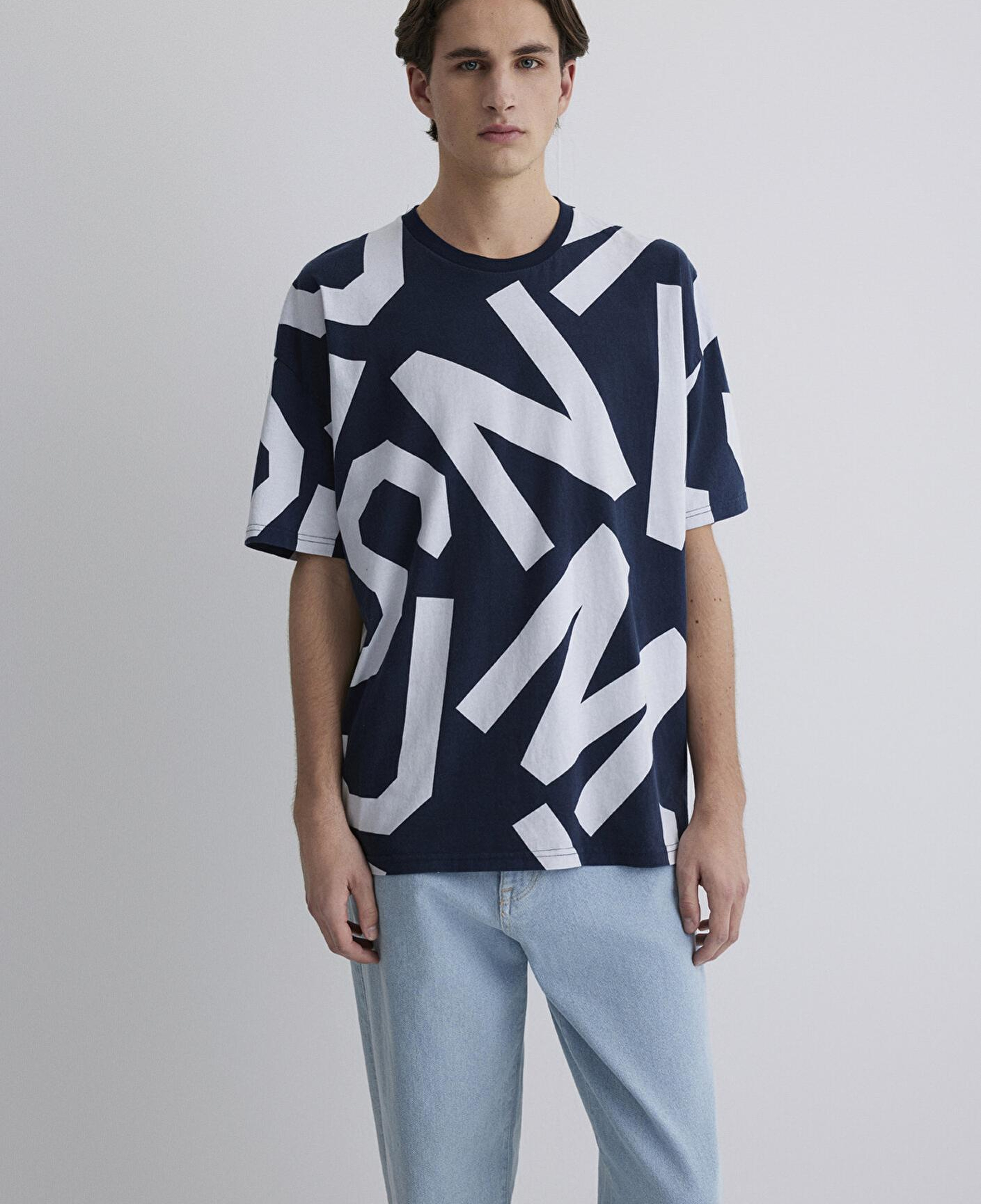 Mavi MVJNS Baskılı Lacivert Tişört Oversize / Geniş Kesim 0610271-70490