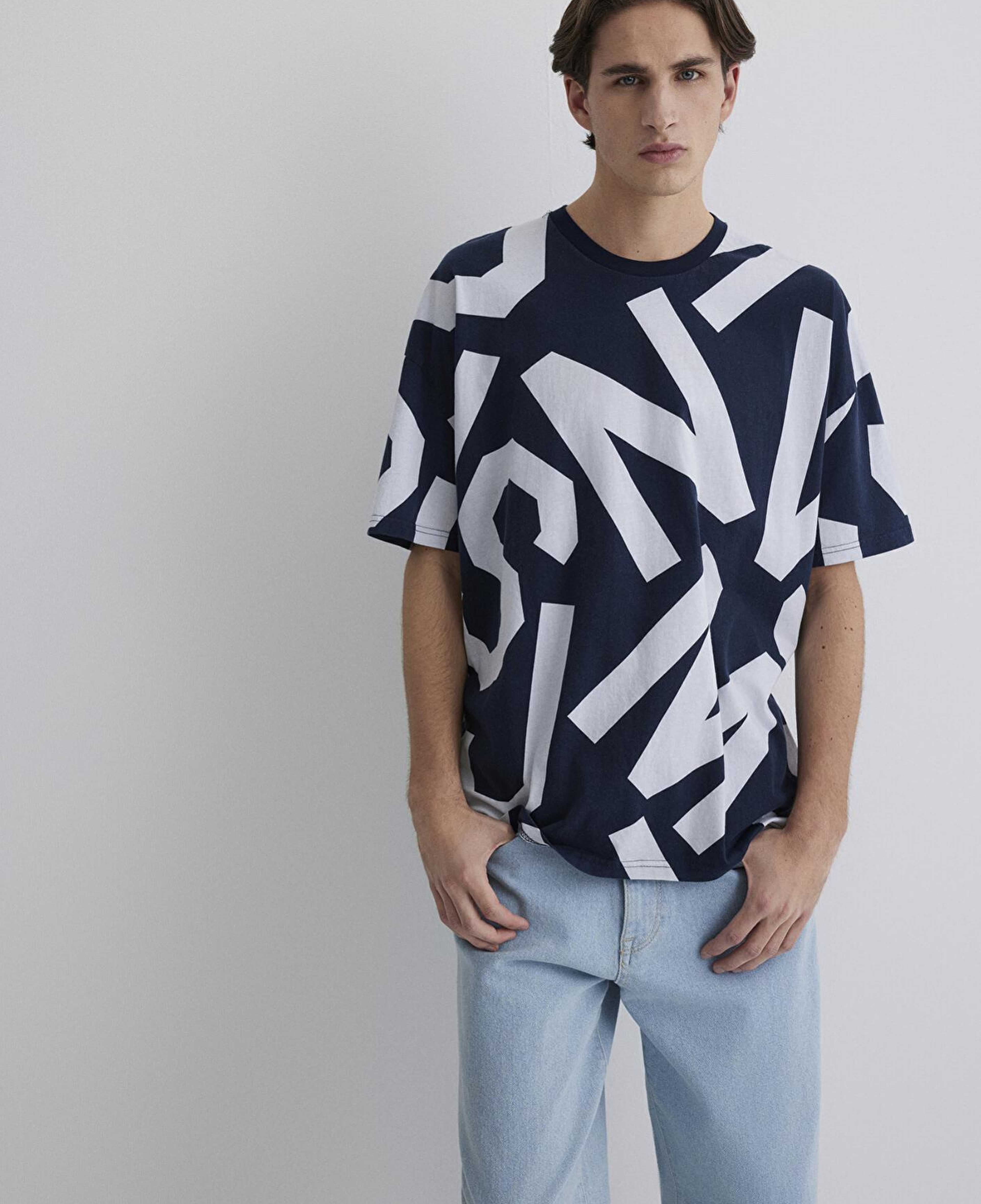 Mavi MVJNS Baskılı Lacivert Tişört Oversize / Geniş Kesim 0610271-70490