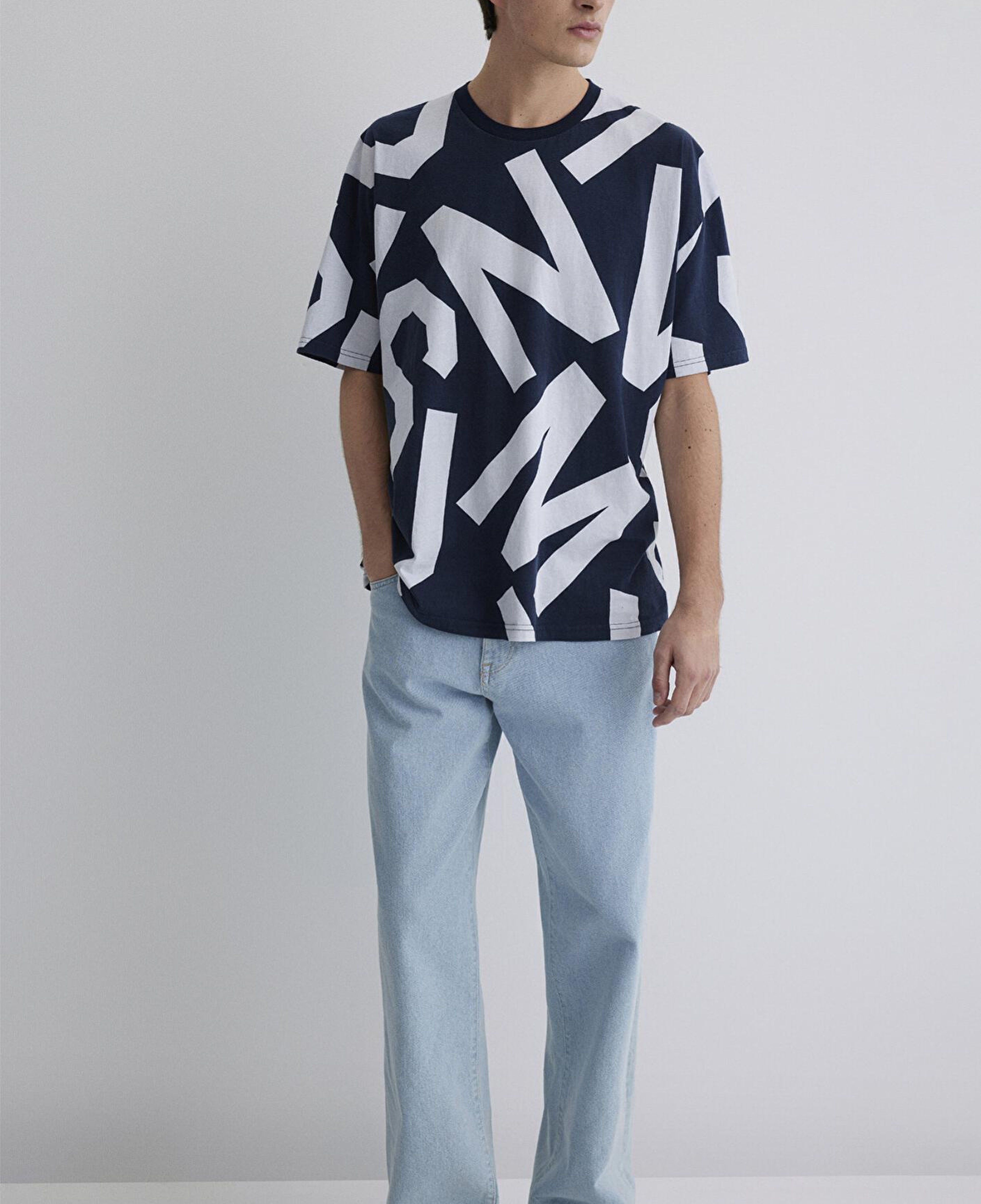 Mavi MVJNS Baskılı Lacivert Tişört Oversize / Geniş Kesim 0610271-70490