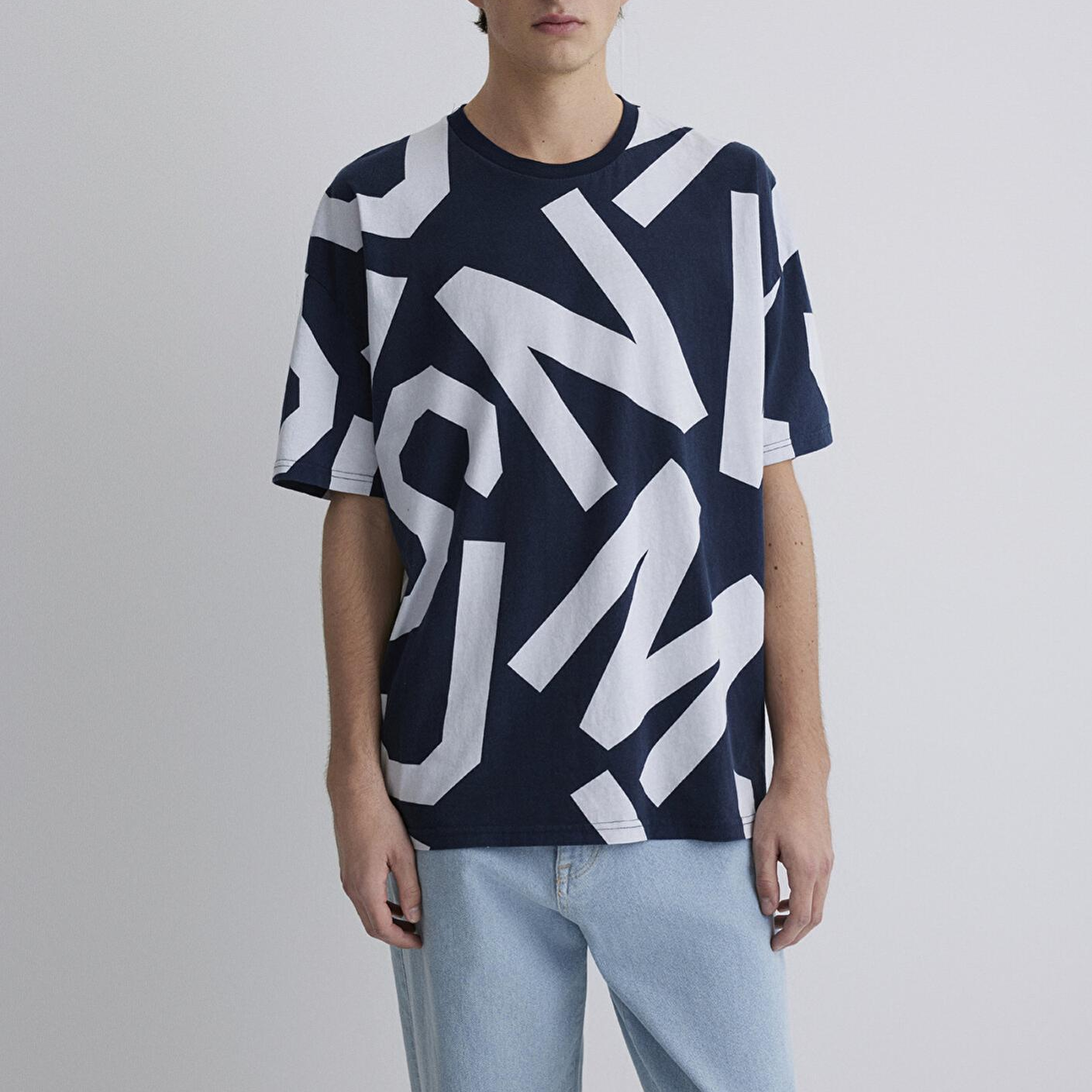 Mavi MVJNS Baskılı Lacivert Tişört Oversize / Geniş Kesim 0610271-70490