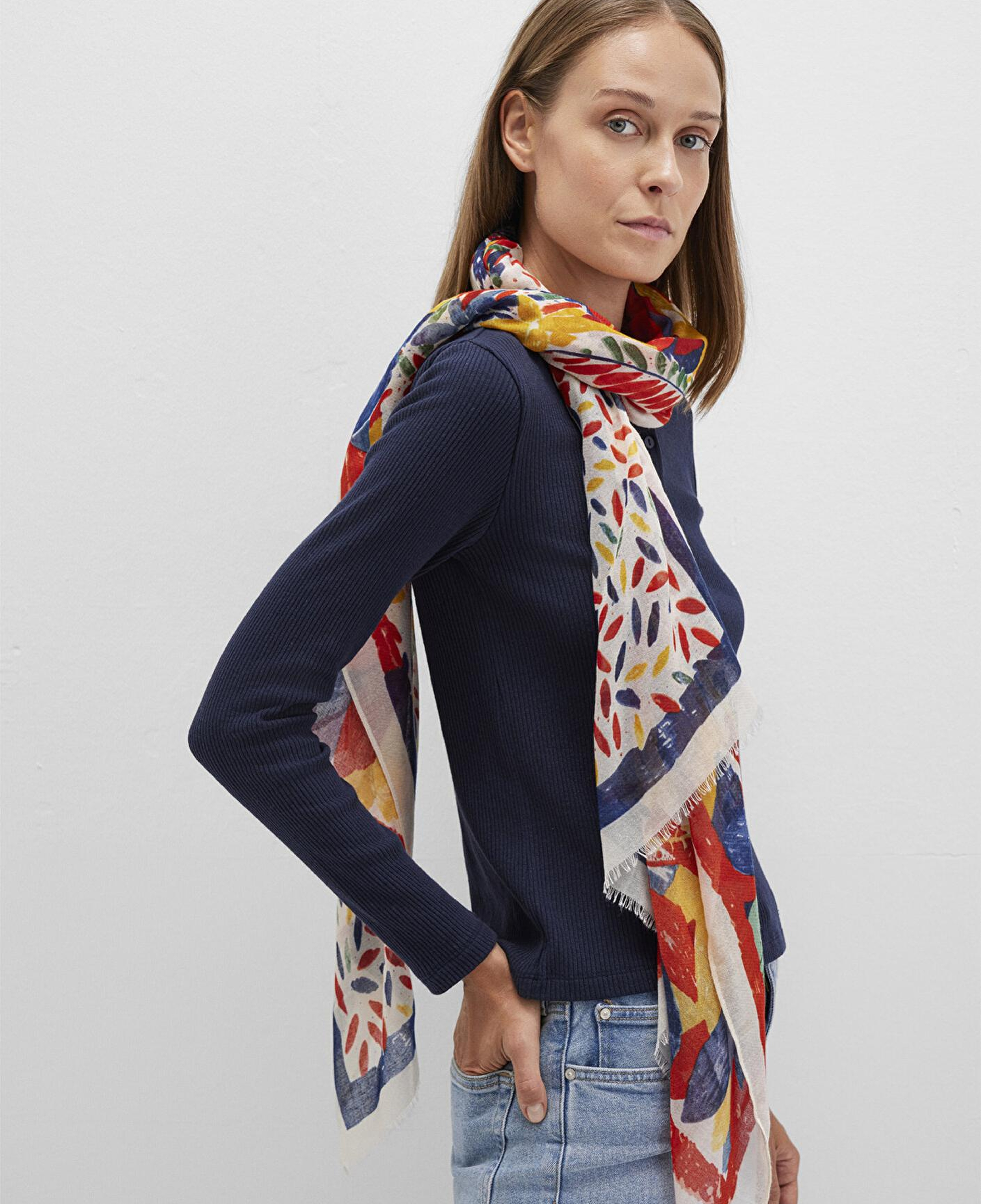 Mavi Baskılı Turuncu Şal 1910042-30874