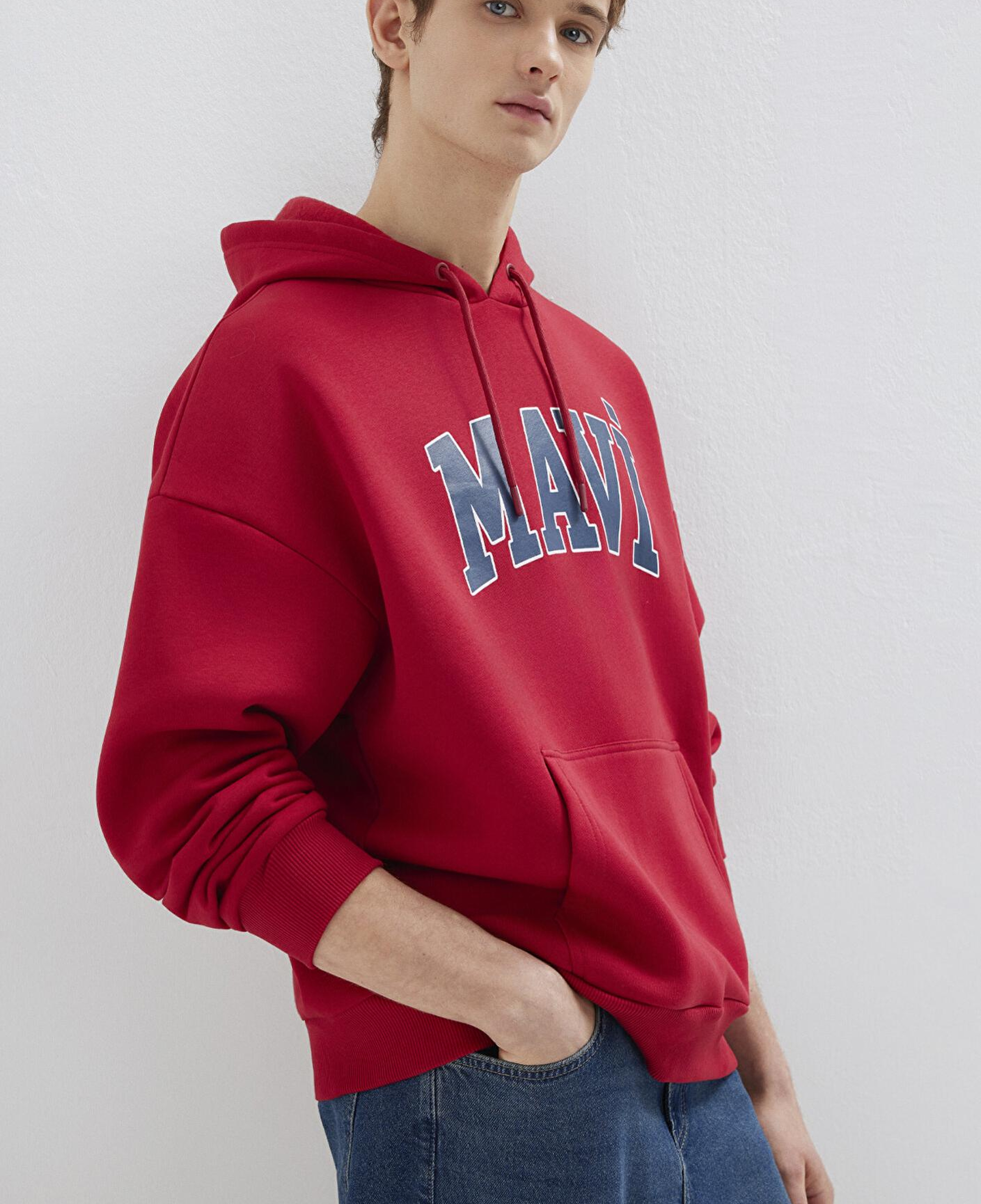 Mavi Mavi Logo Baskılı Kapüşonlu Kırmızı Sweatshirt 067149-70464