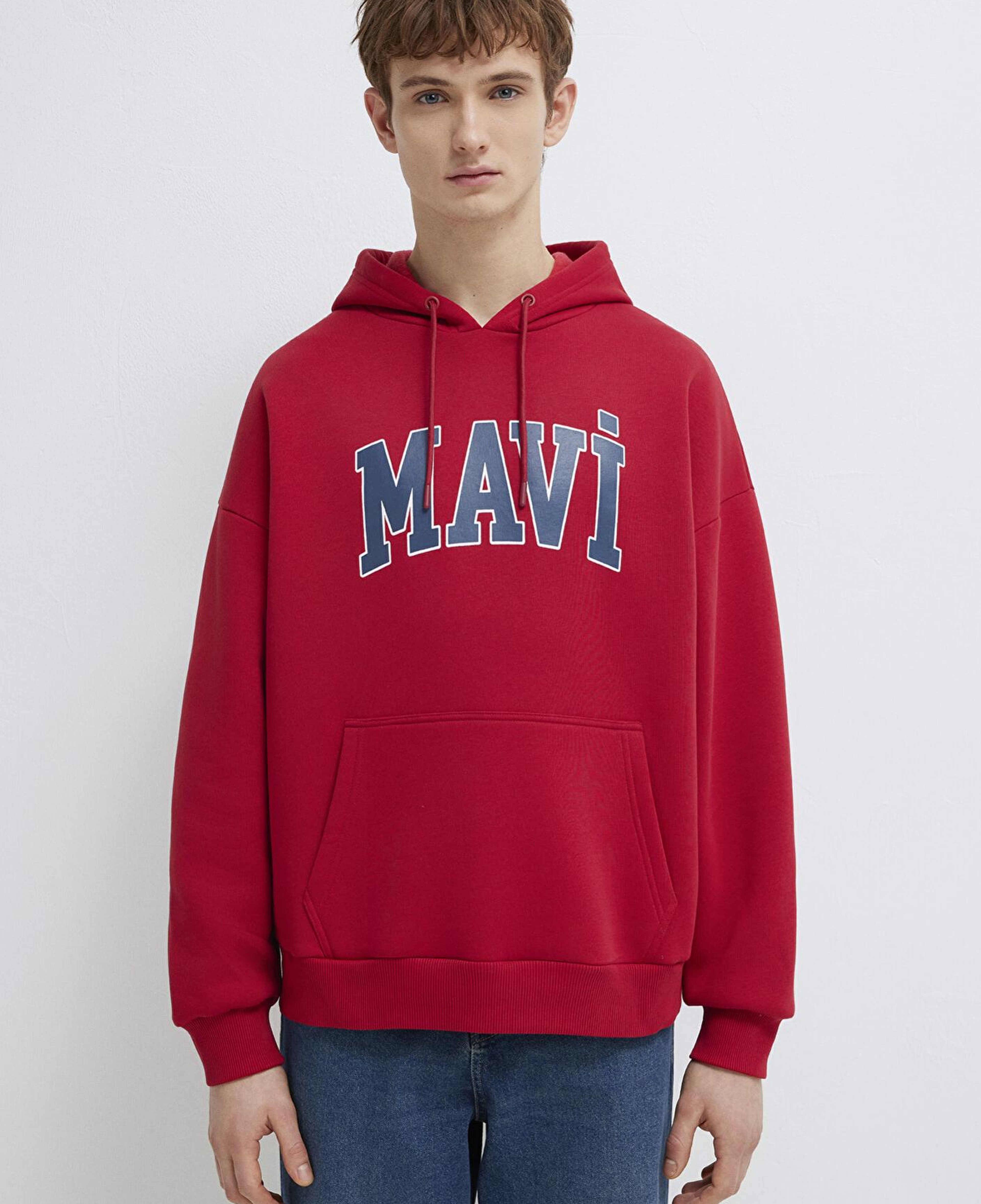 Mavi Mavi Logo Baskılı Kapüşonlu Kırmızı Sweatshirt 067149-70464