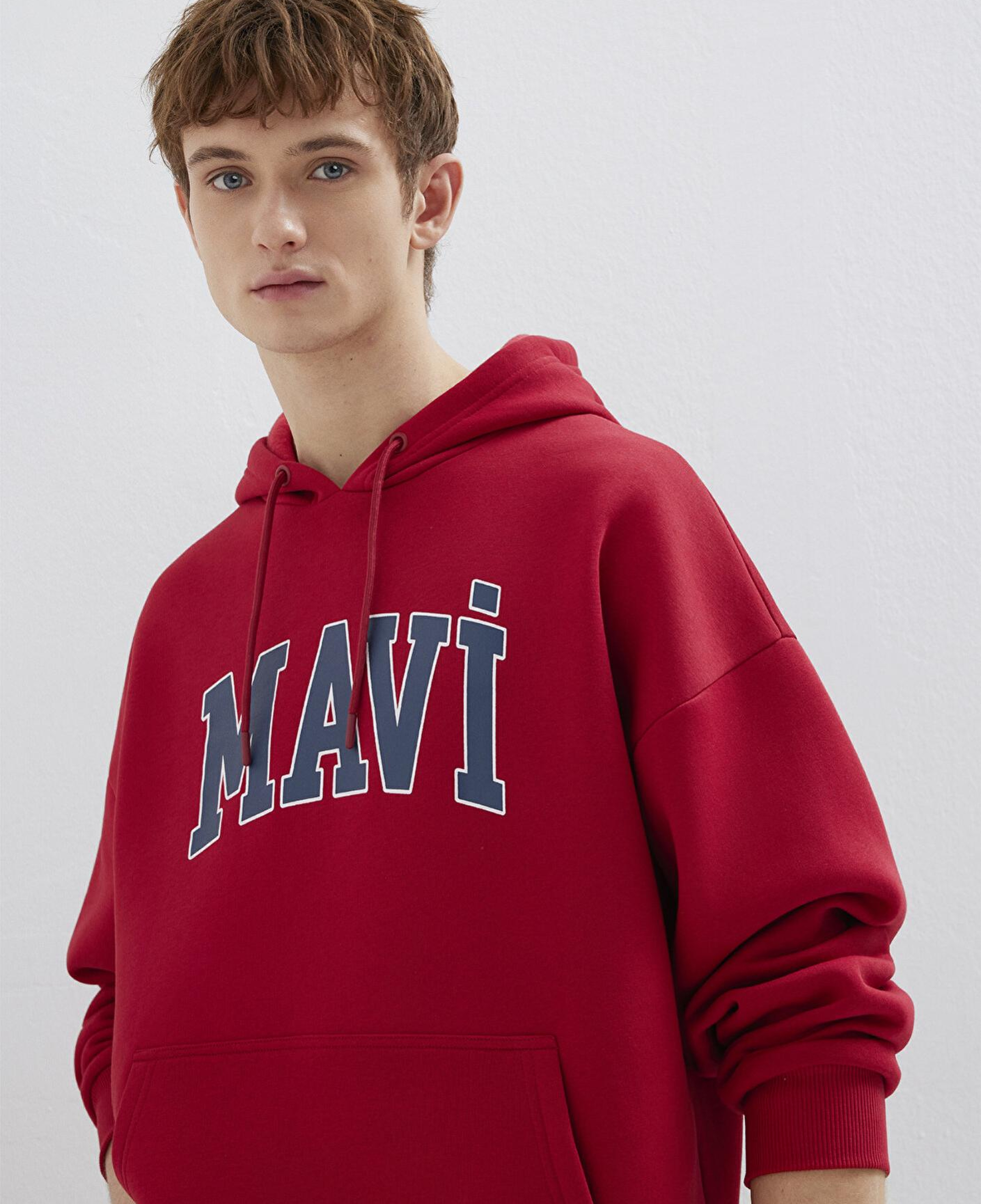 Mavi Mavi Logo Baskılı Kapüşonlu Kırmızı Sweatshirt 067149-70464
