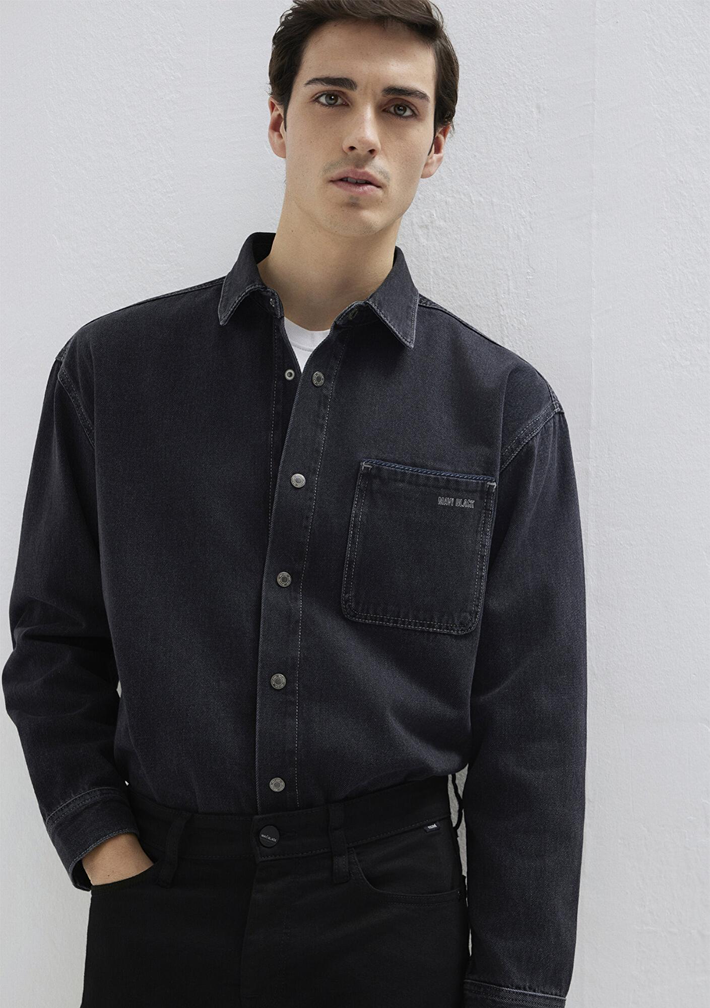 Mavi Aidan Mavi Black Antrasit Jean Gömlek Regular Fit / Normal Kesim 0210588-85622