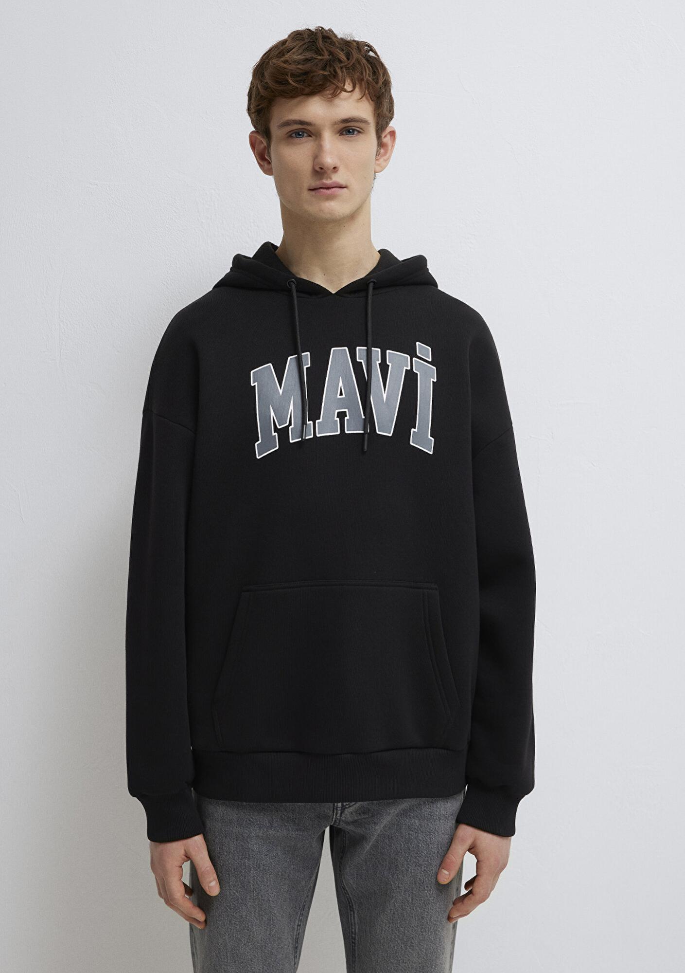 Mavi Mavi Logo Baskılı Kapüşonlu Siyah Sweatshirt 067149-902