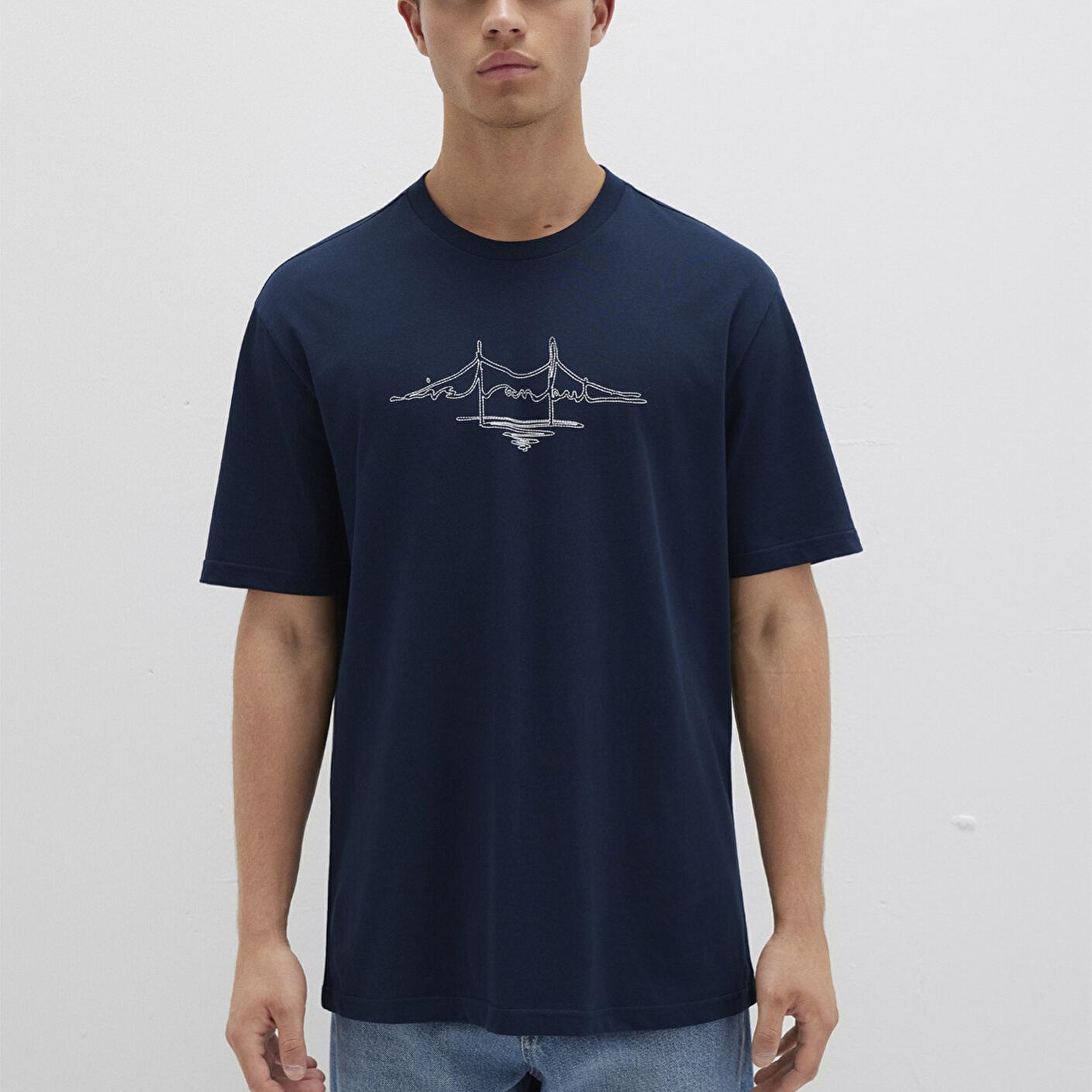 Mavi İstanbul Baskılı Lacivert Tişört Loose Fit / Bol Rahat Kesim 0611881-70490