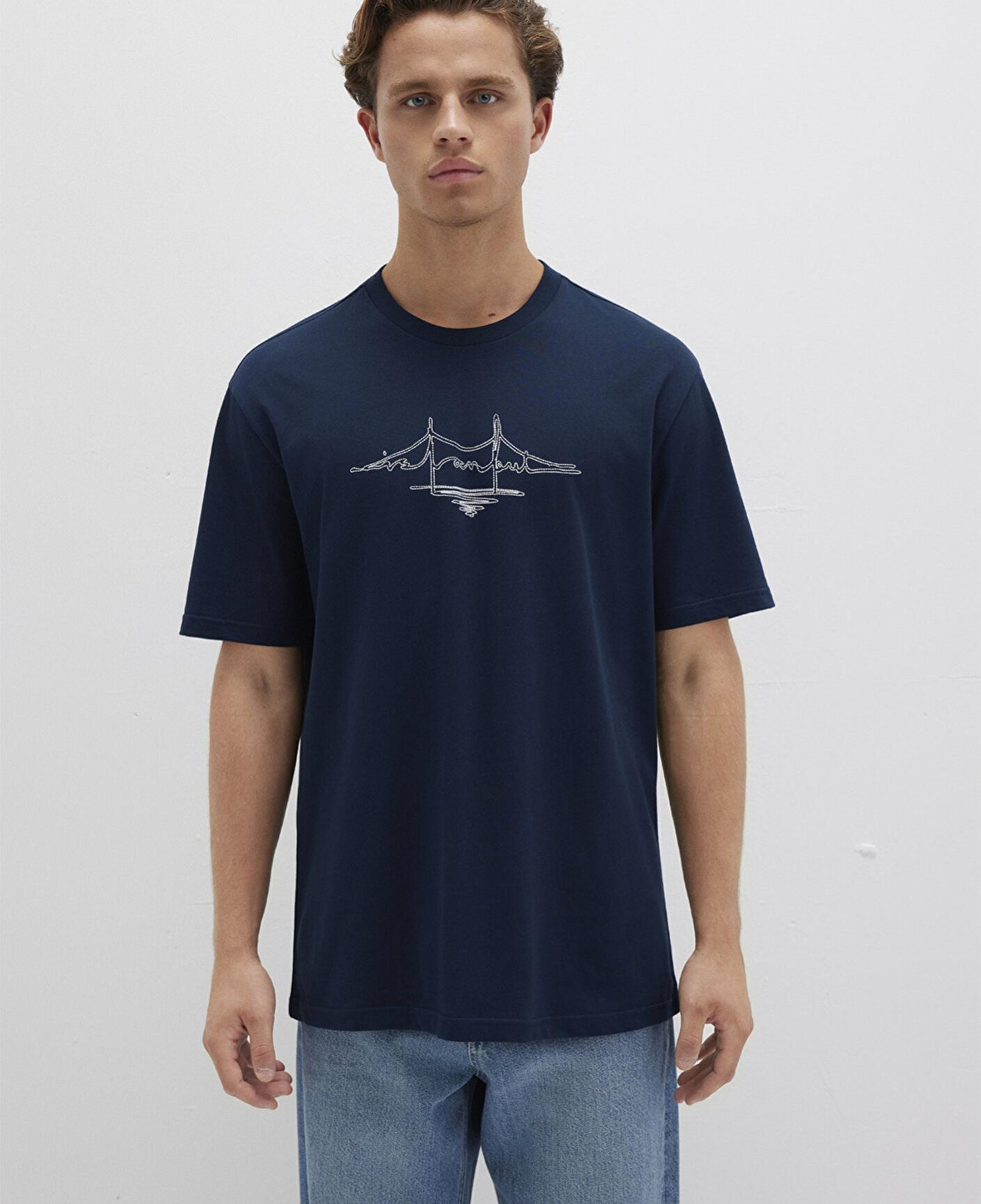 Mavi İstanbul Baskılı Lacivert Tişört Loose Fit / Bol Rahat Kesim 0611881-70490