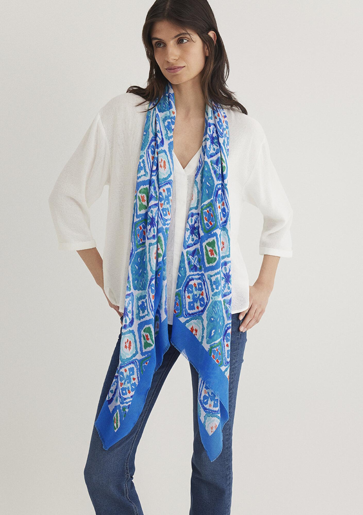 Mavi Baskılı Mavi Şal 1912210-70869