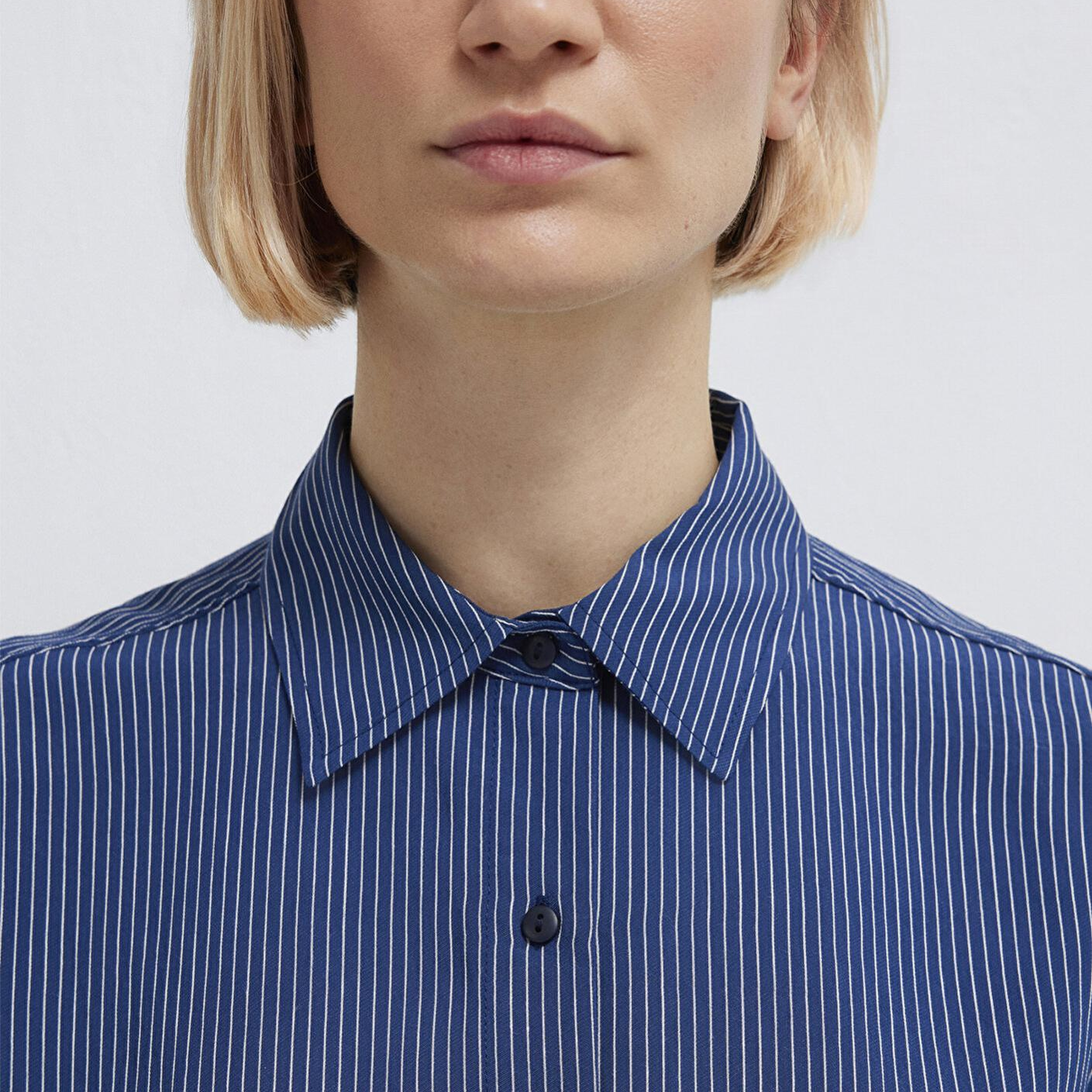 Mavi Çizgili Lacivert Gömlek Loose Fit / Bol Rahat Kesim 1210683-80736