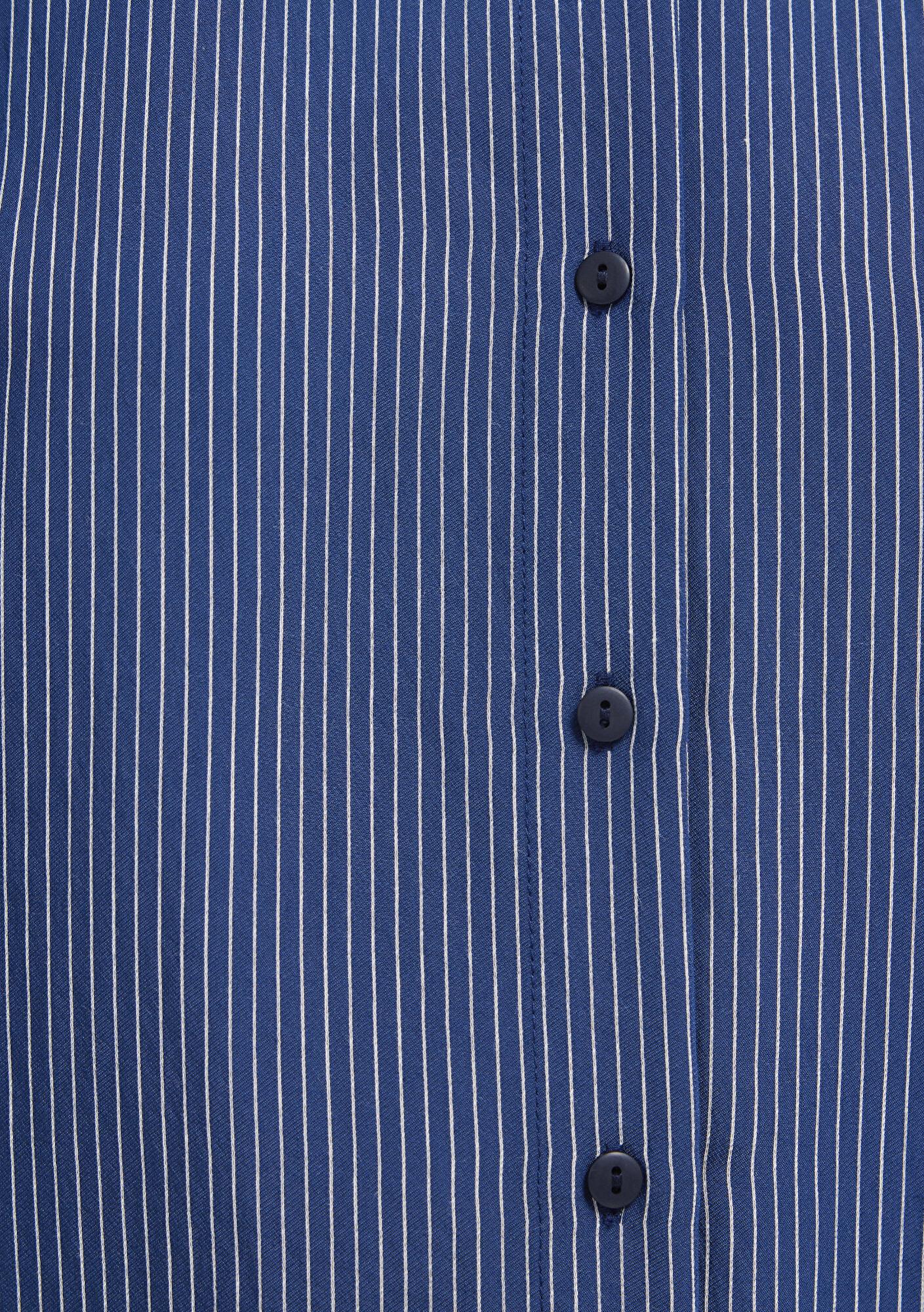 Mavi Çizgili Lacivert Gömlek Loose Fit / Bol Rahat Kesim 1210683-80736