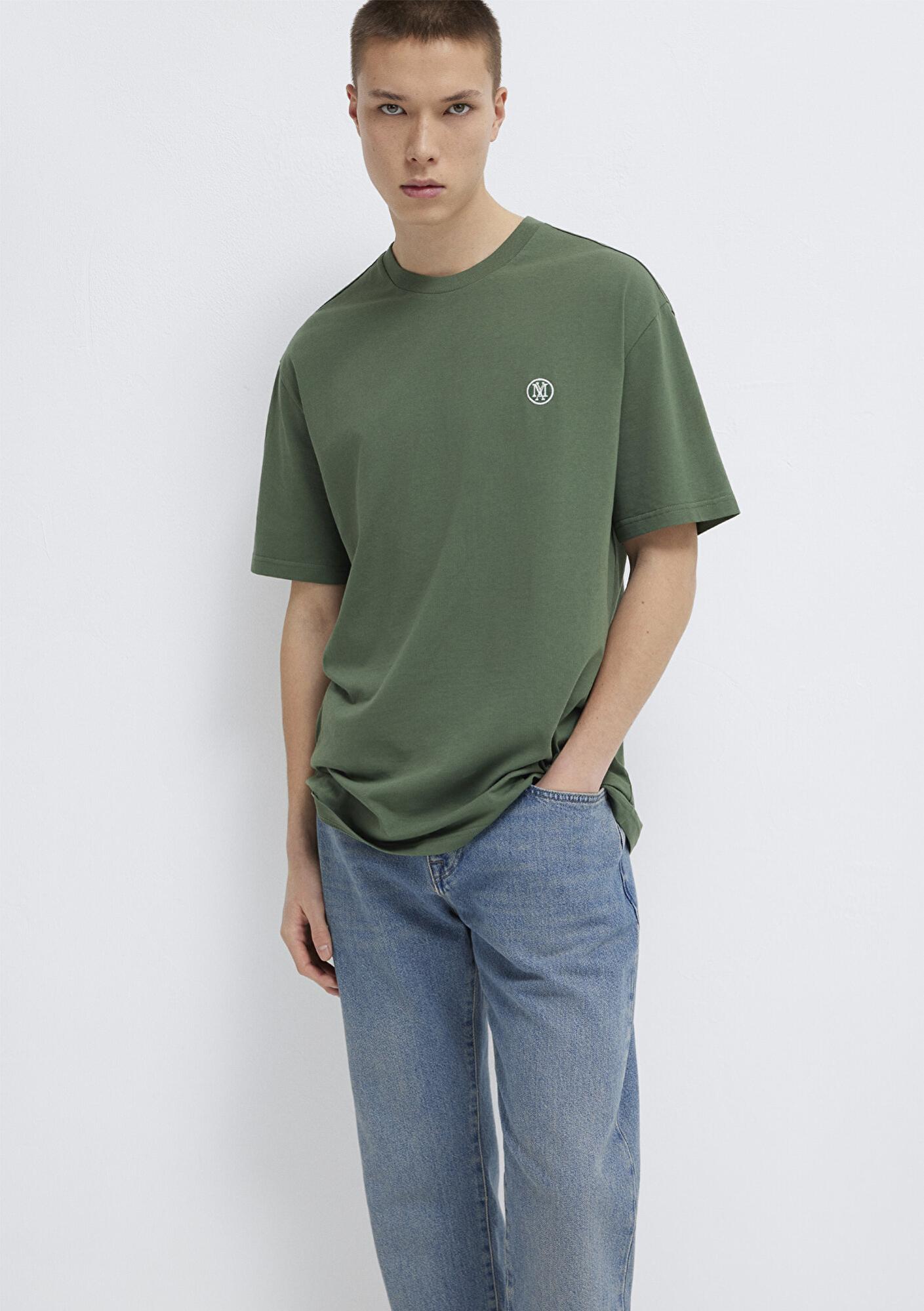 Mavi Mavi Logo İşlemeli Yeşil Basic Tişört Loose Fit / Bol Rahat Kesim 067074-81570