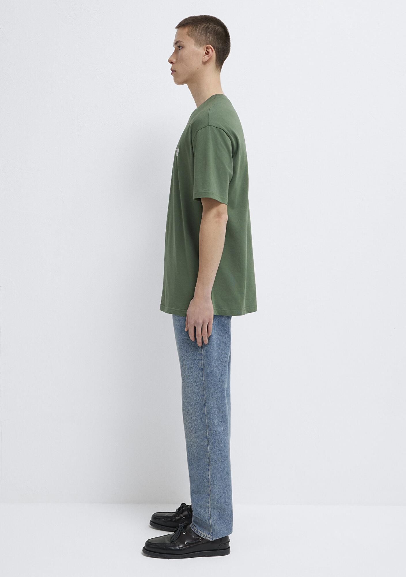 Mavi Mavi Logo İşlemeli Yeşil Basic Tişört Loose Fit / Bol Rahat Kesim 067074-81570