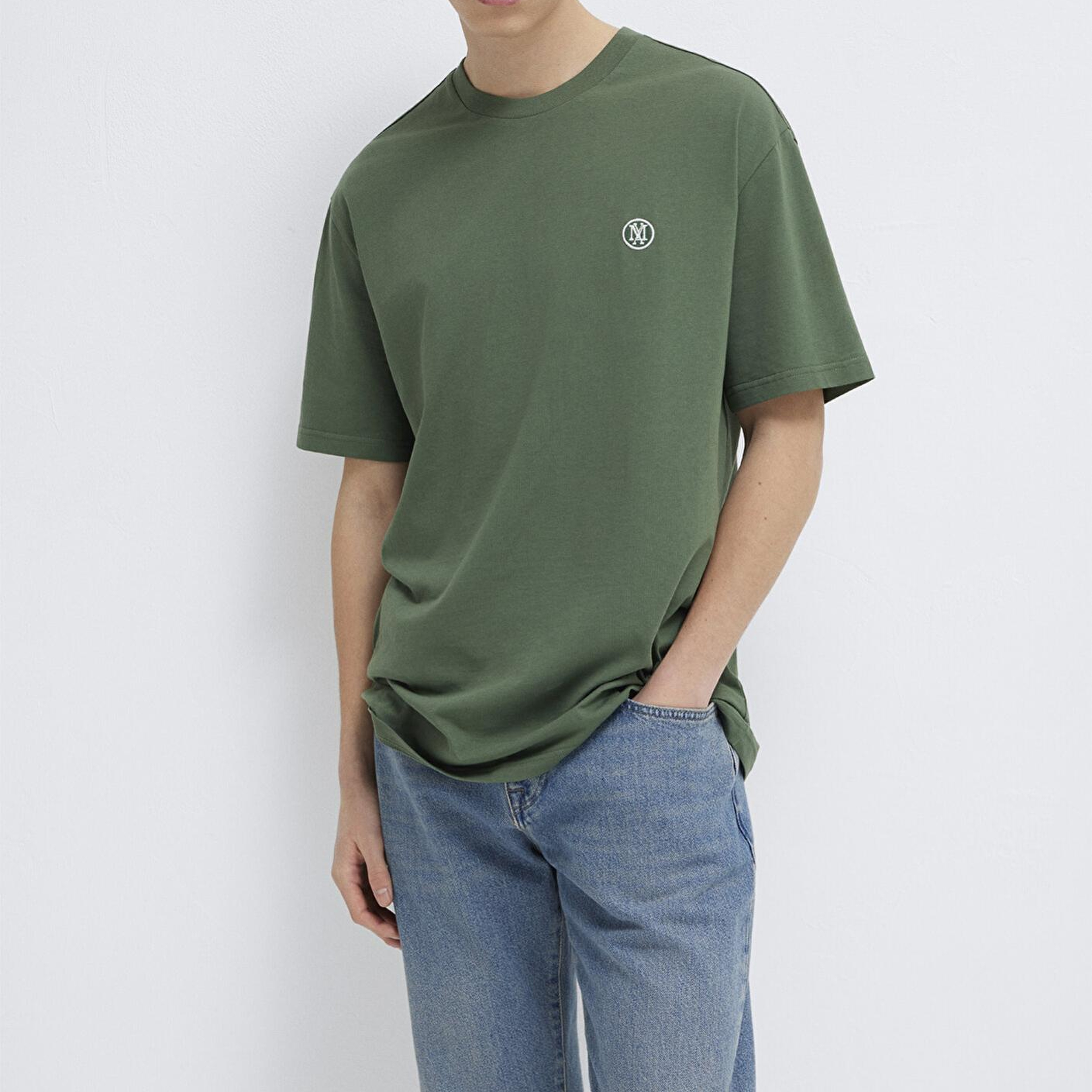 Mavi Mavi Logo İşlemeli Yeşil Basic Tişört Loose Fit / Bol Rahat Kesim 067074-81570